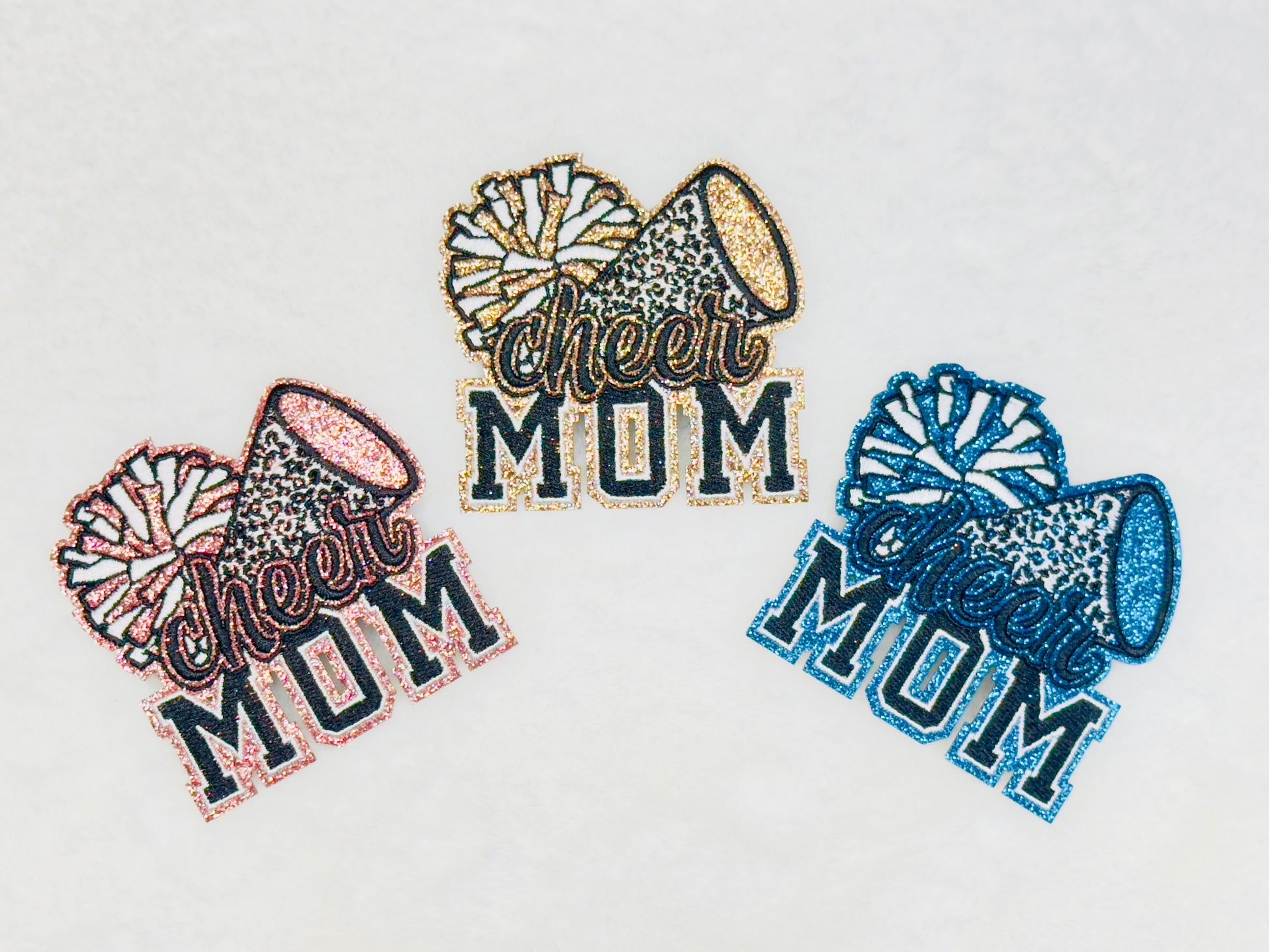 Cheer Mom Embroidered With Blue Glitter Patch