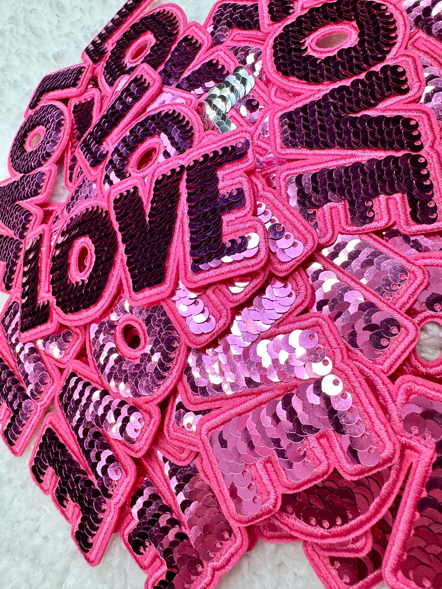 Pink Love Sequins Iron On Patch Patch