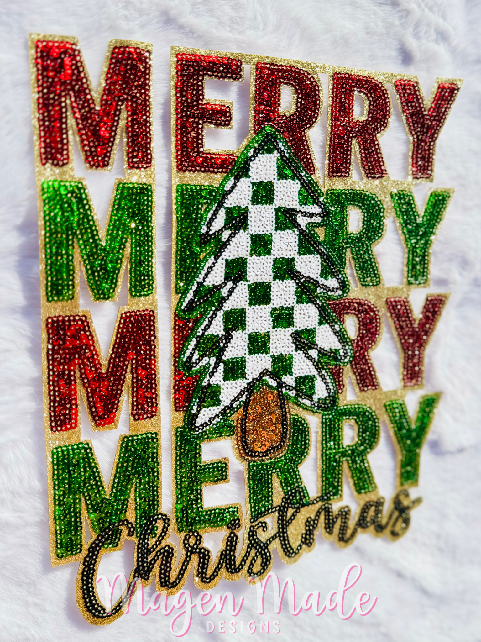 Merry Merry Merry Christmas Sequin Patch