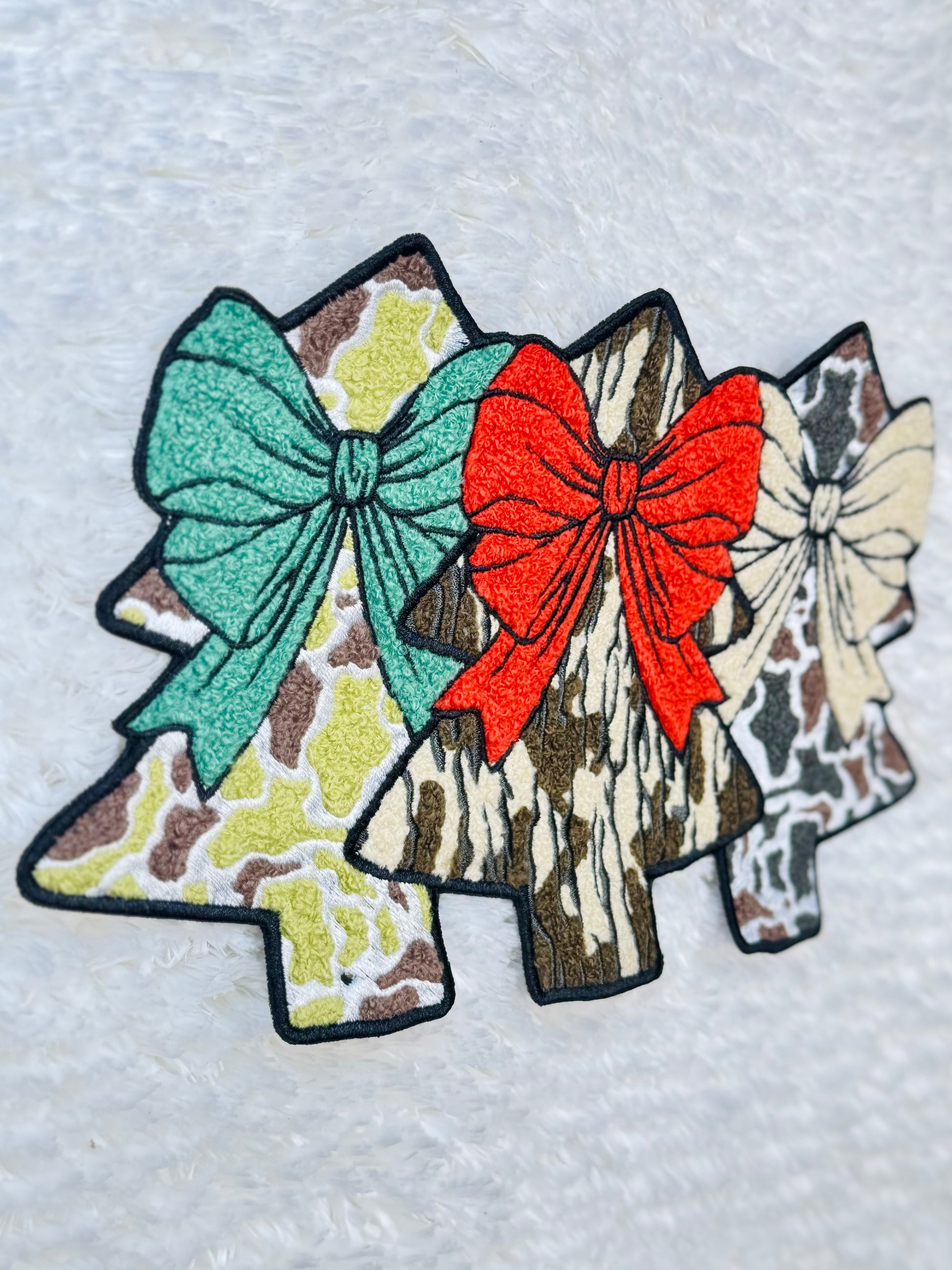 Camo Coquette Christmas Tree Trio Chenille Patch