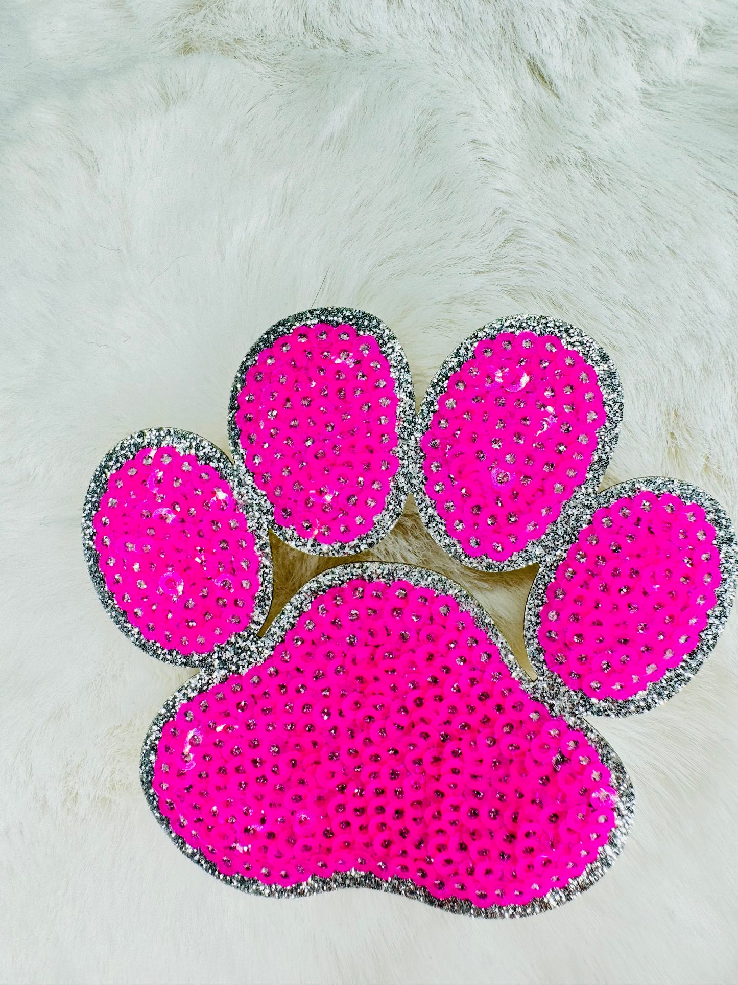 Pink paw sequin patch