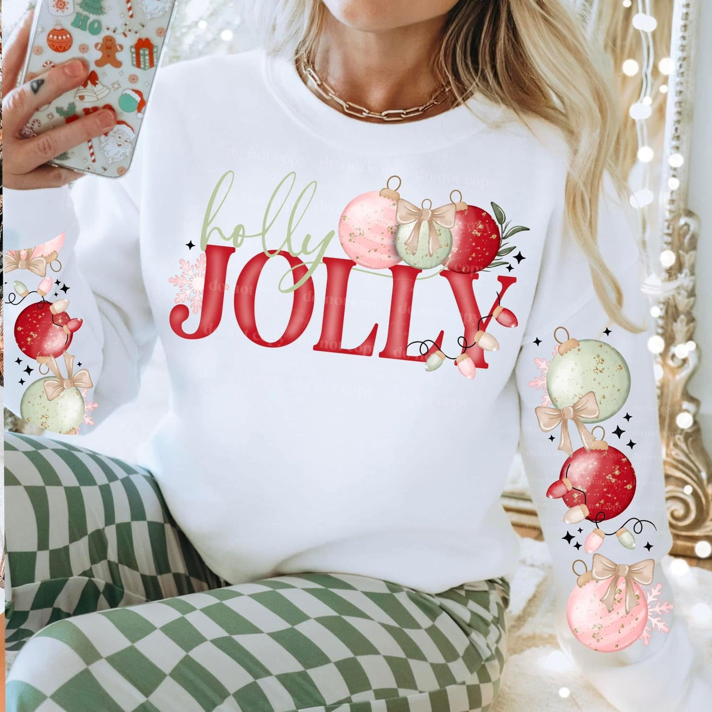 Holly Jolly With Sleeve Screen Print Transfer