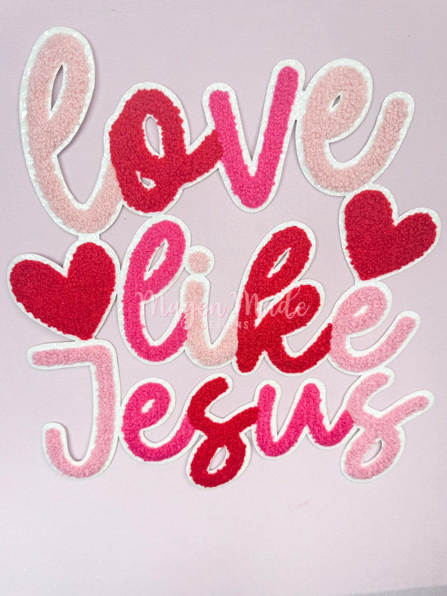 Love Like Jesus Chenille and Glitter Iron On Patch