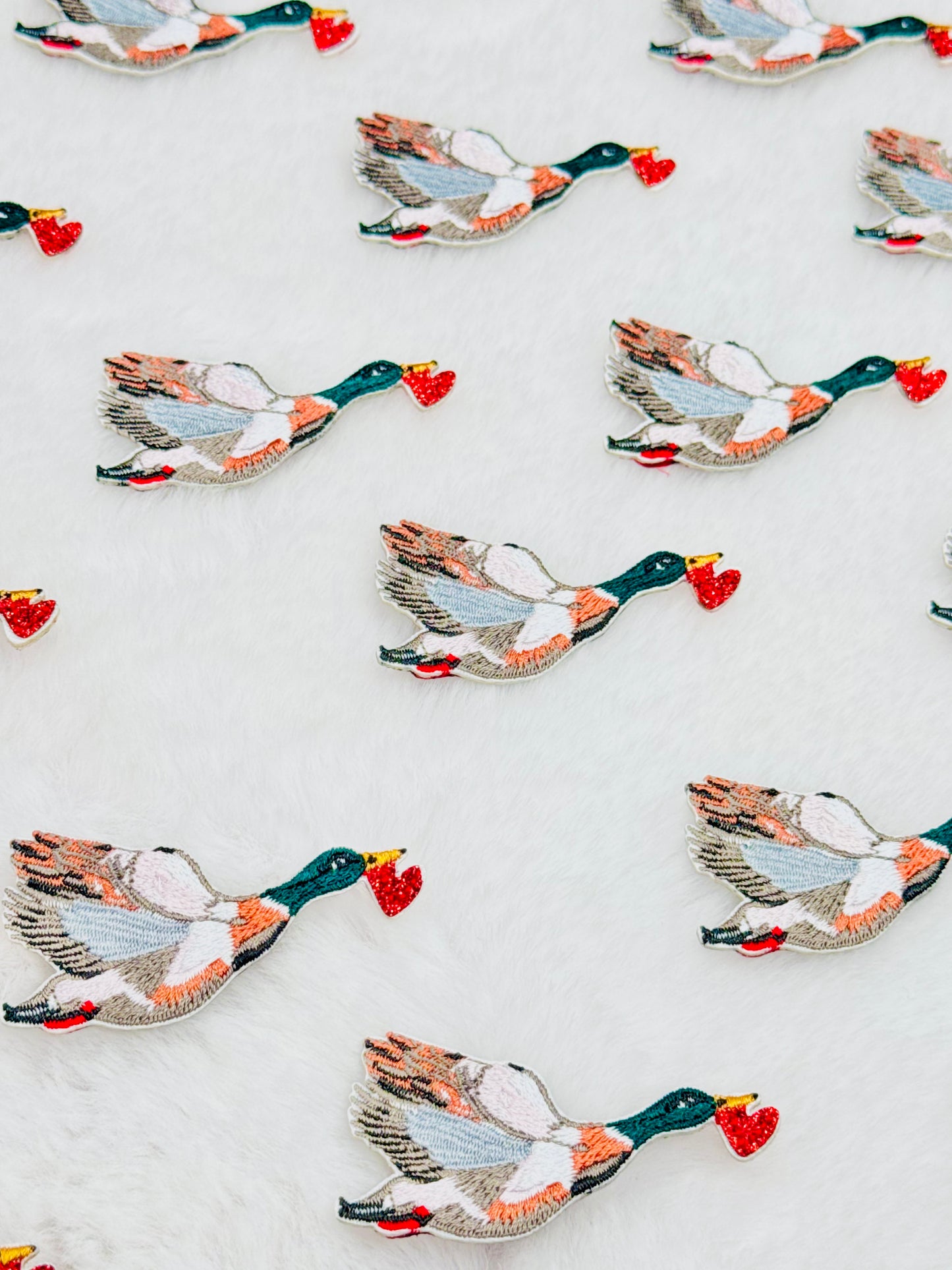 Flying Mallard Duck With Heart Embroidered Patch