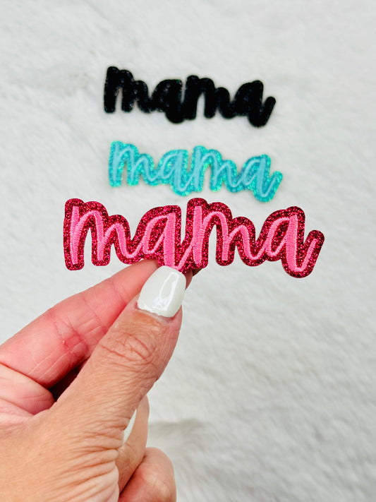 Pink Mama With Glitter Embroidered Patch