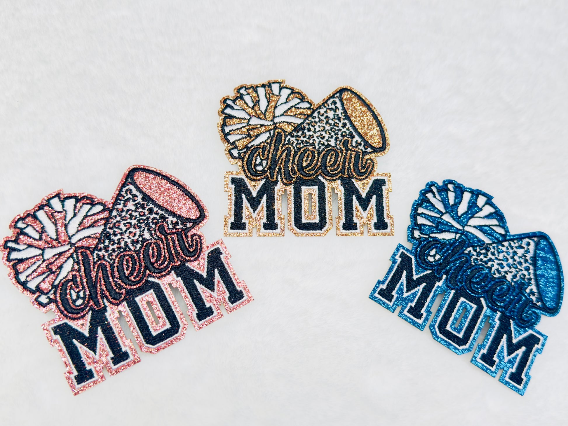 Cheer Mom Embroidered Pink and Glitter Patch