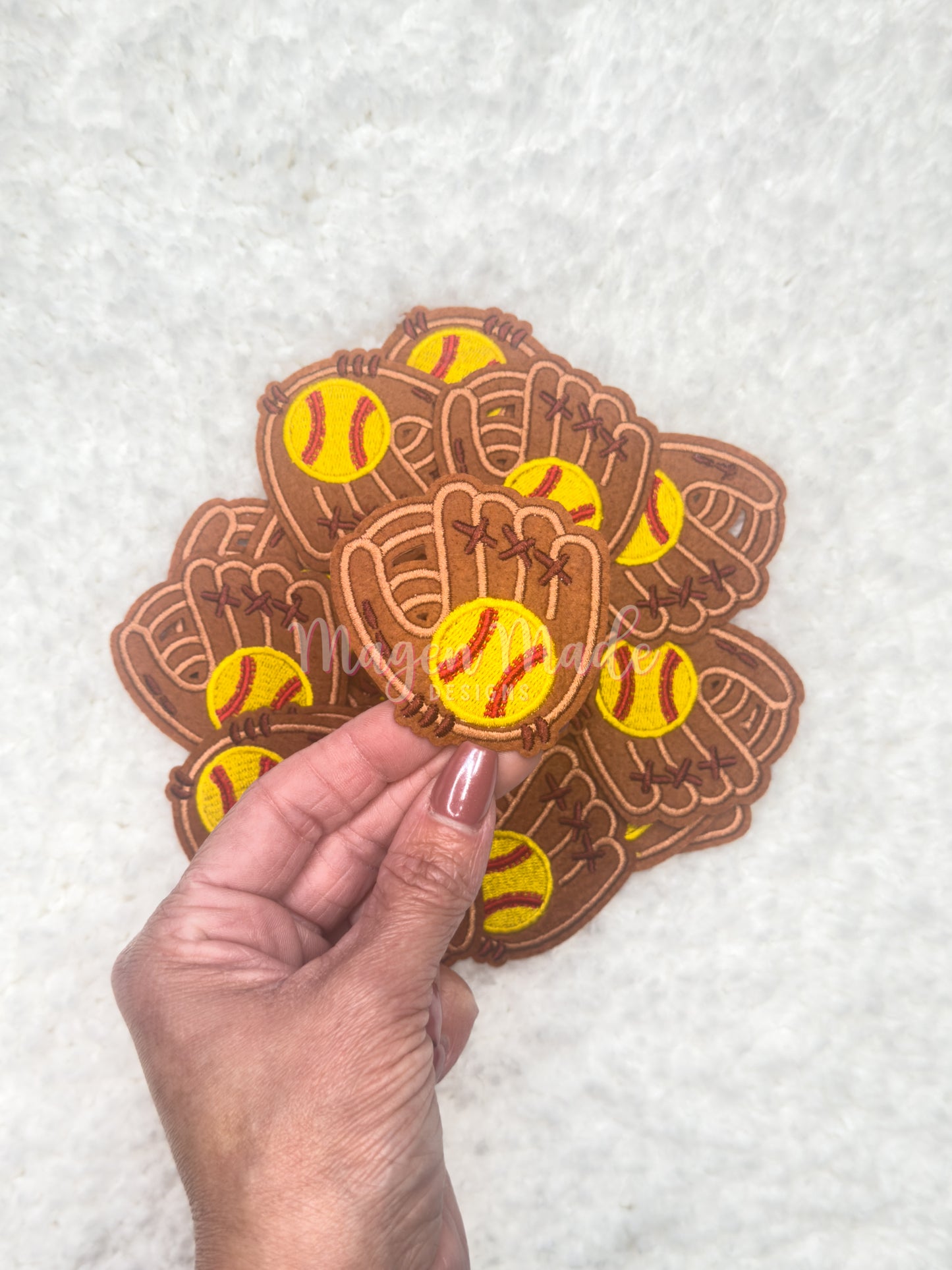 Softball In Glove Iron On Embroidered Patch