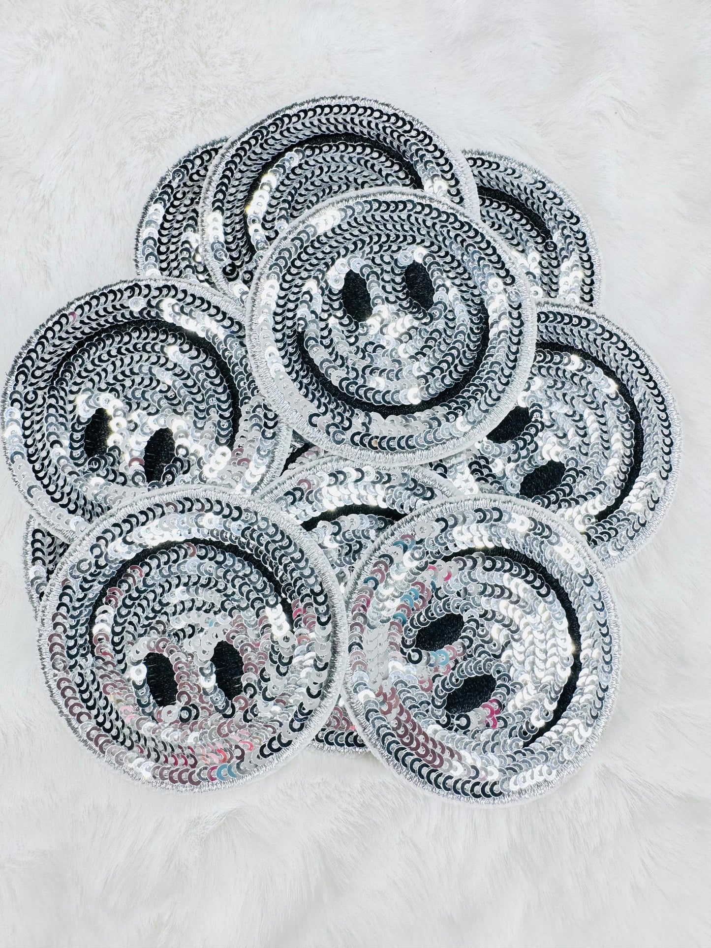Silver Sequin Smiley Face Patch