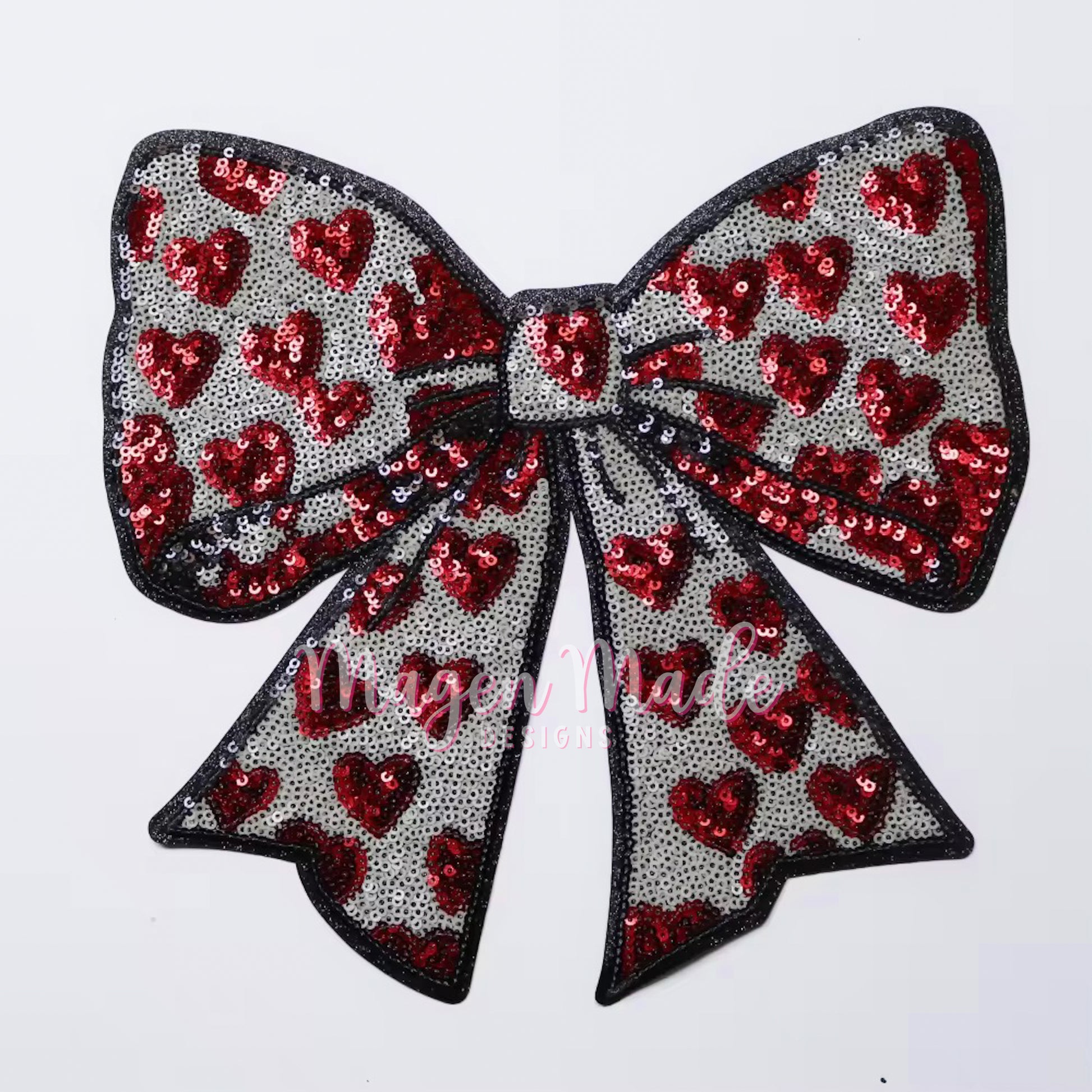 Bow With Hearts Valentine Sequins Patch