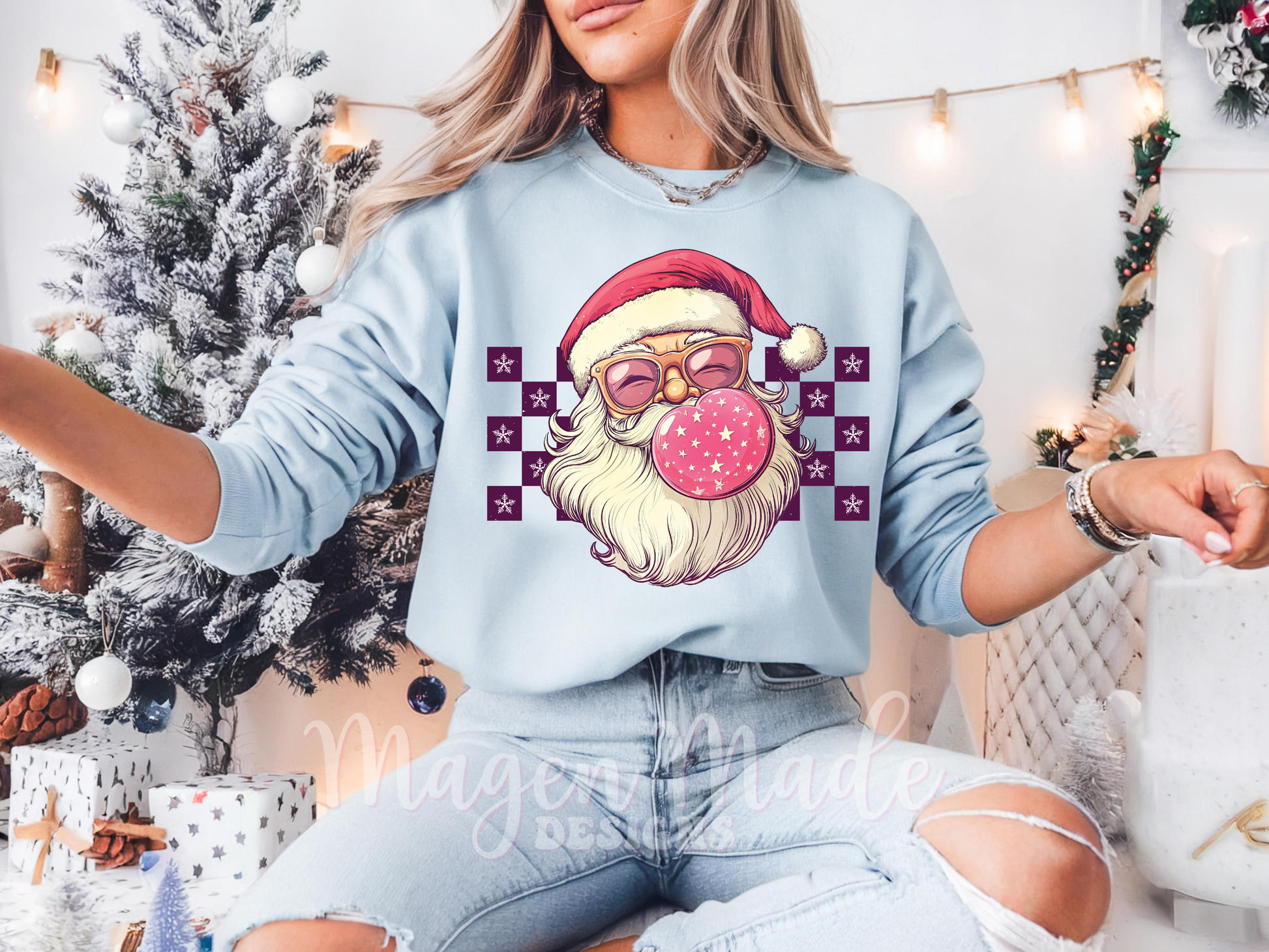 Retro Bubblegum Santa Screen Print Transfer