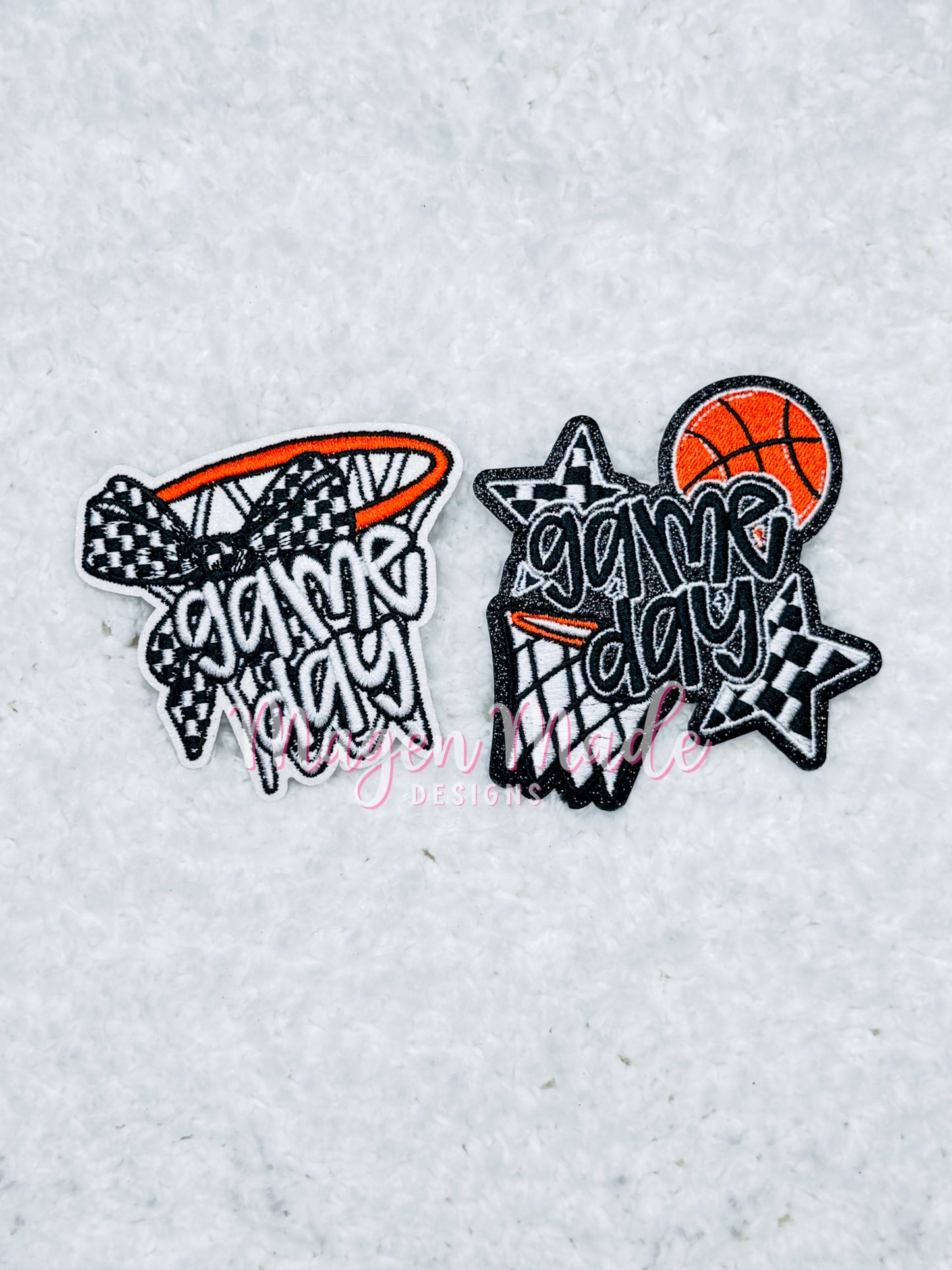 Game Day Basketball With Stars Glitter & Iron On Embroidered Patch
