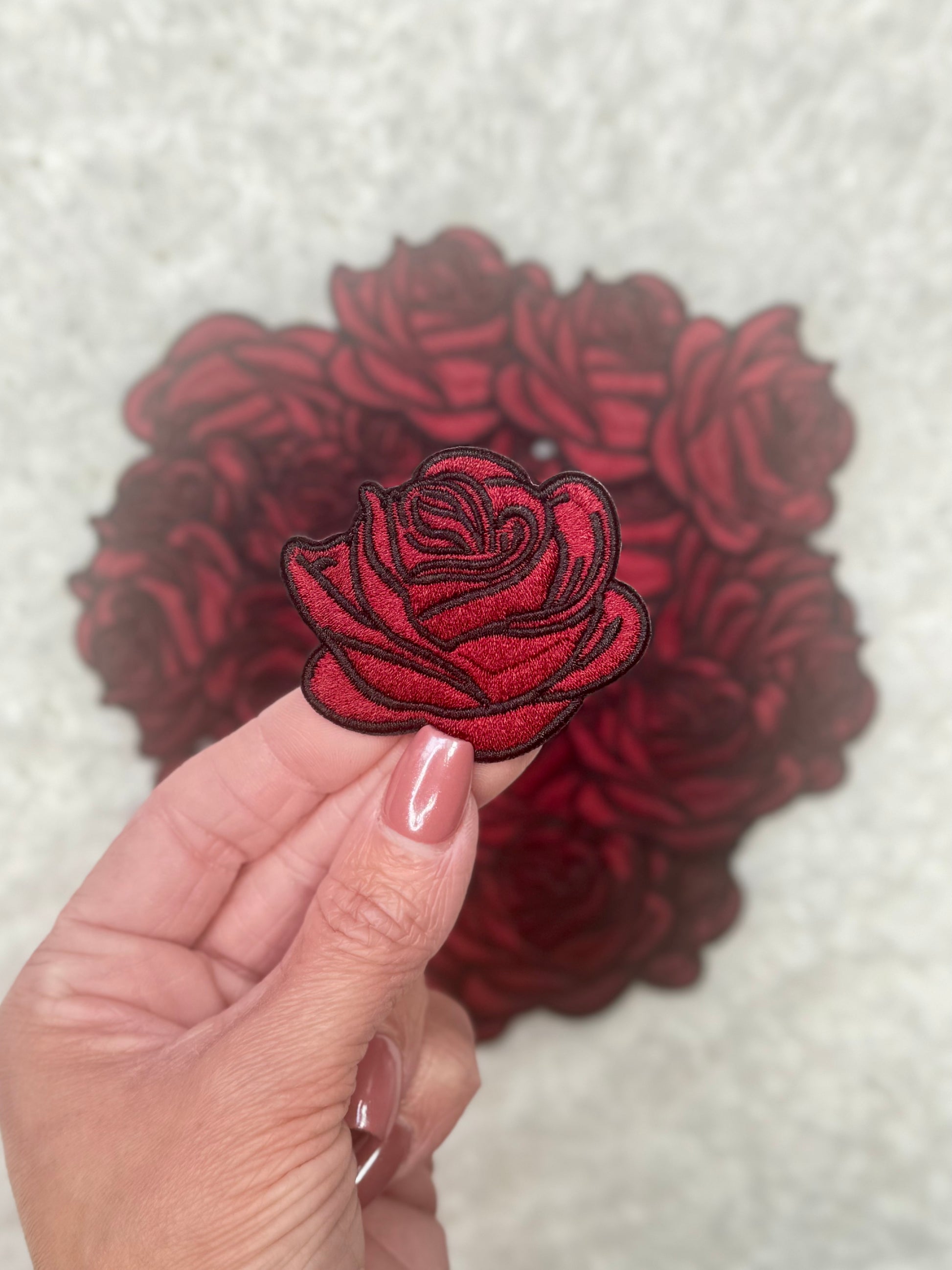 Dark Red Rose Embroidered Patch