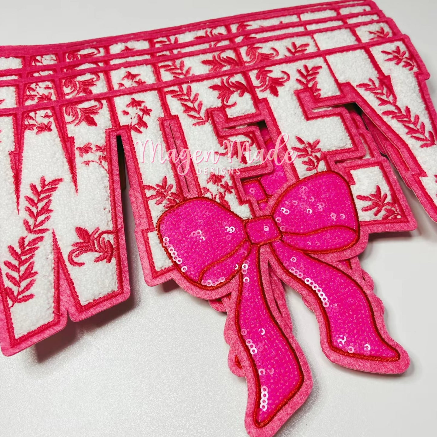 Pink Wifey With Bow Chenille & Sequins Patch