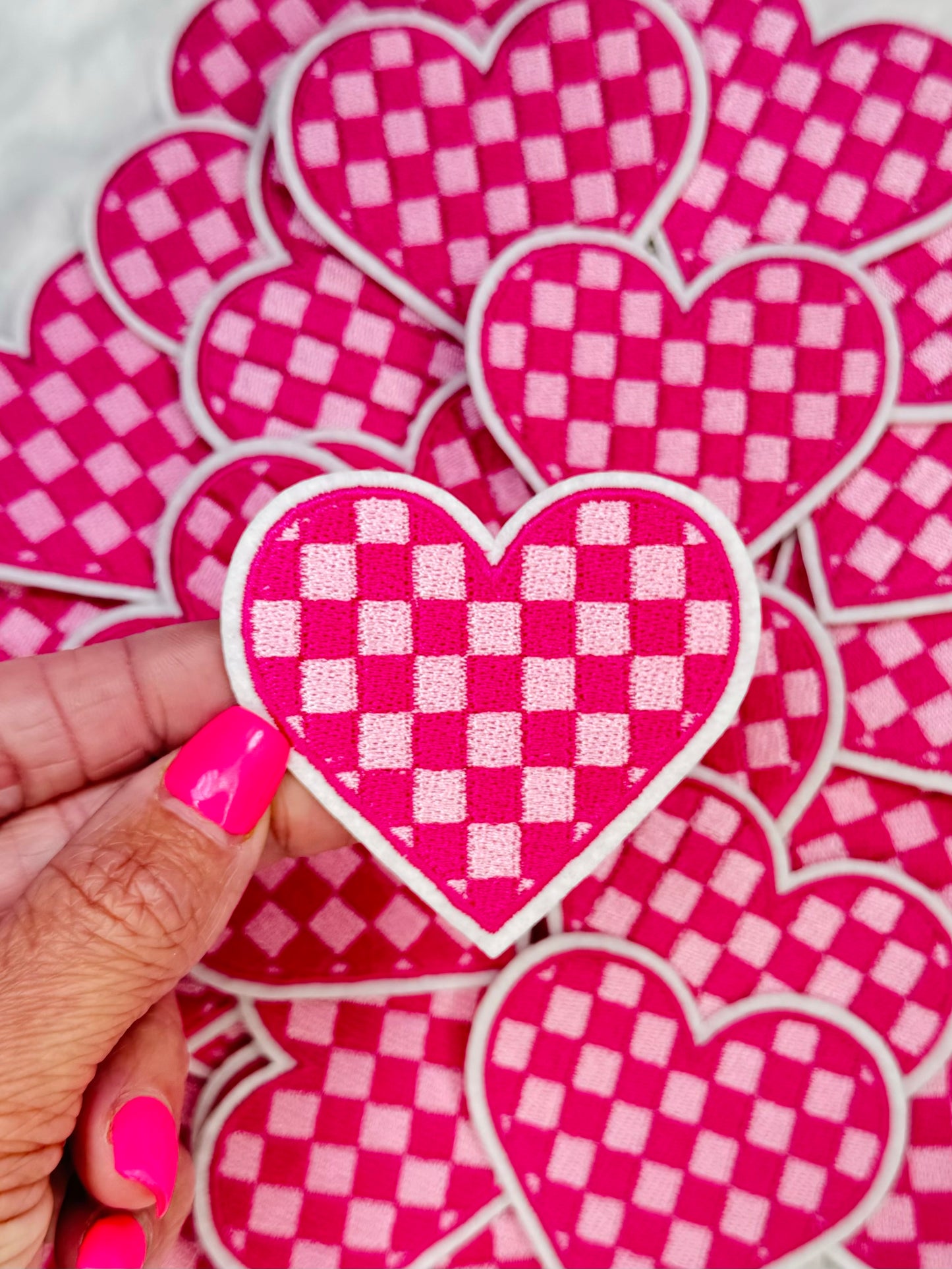 Plaid pink embroidered patch