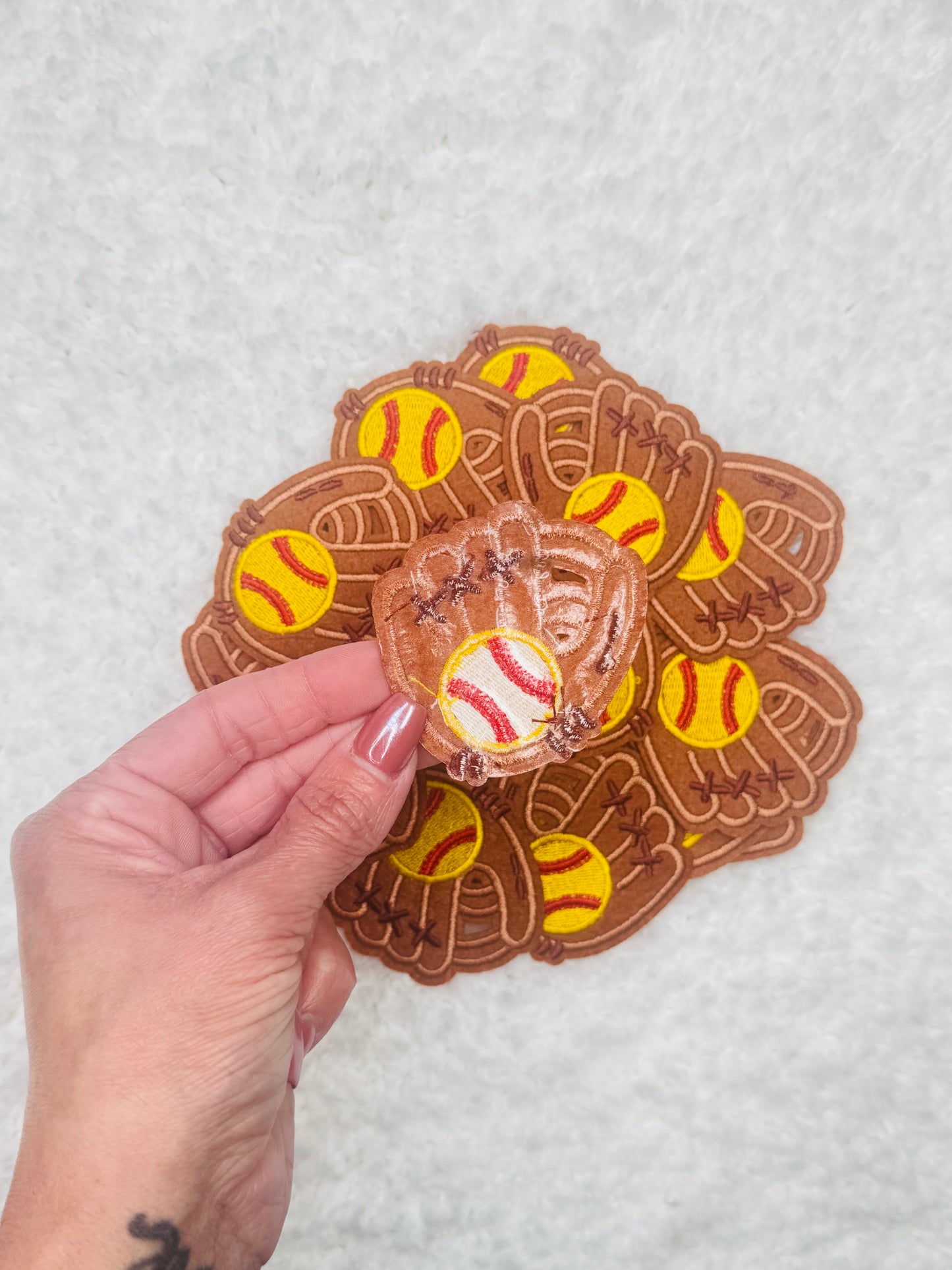 Softball In Glove Iron On Embroidered Patch
