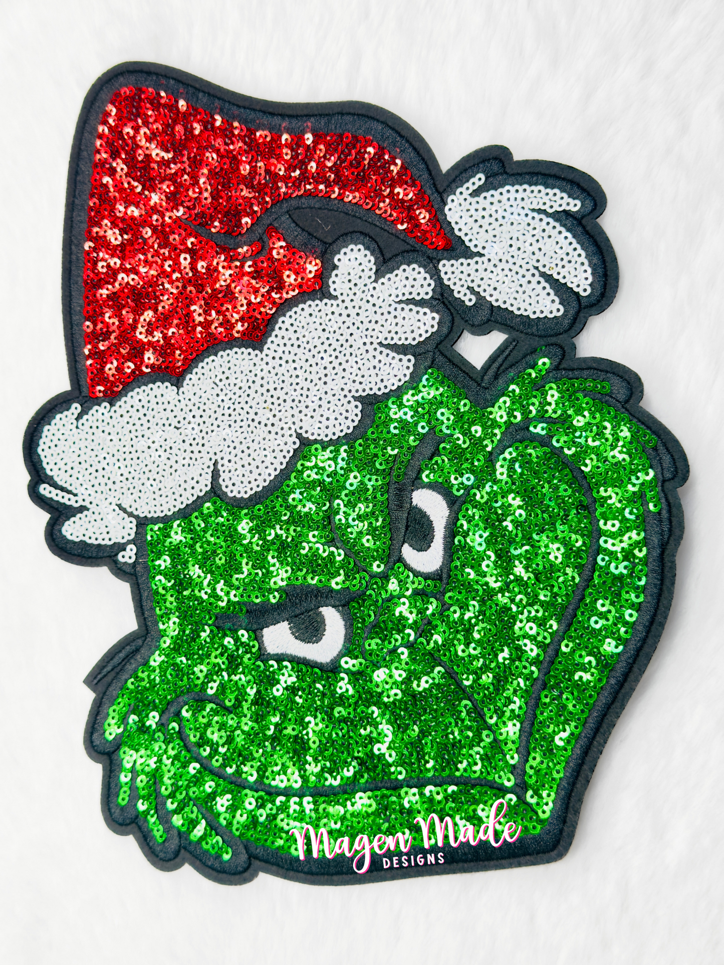 Red and Green Grouchy Man Sequin Patch