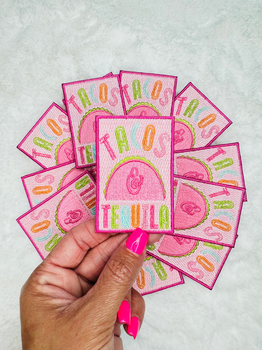 Taco and tequila, pink embroidered patch