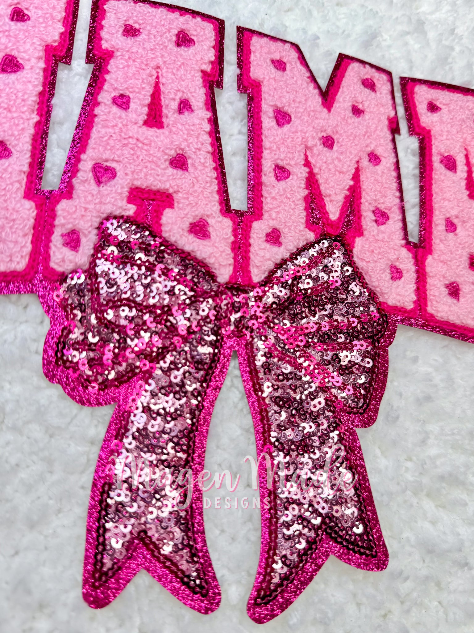 Pink Mama With Bow Chenille & Sequins Patch