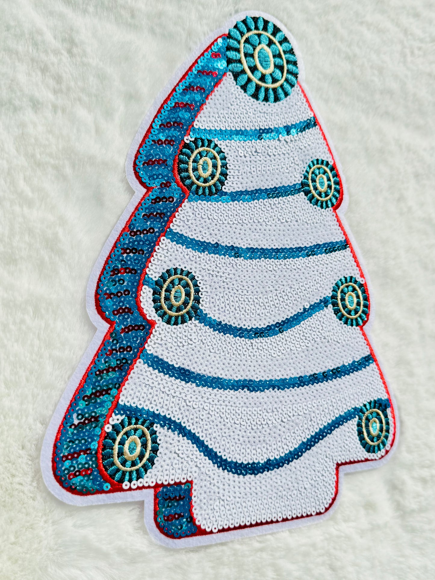 White Tree With Turquoise Jewels Sequins Patch