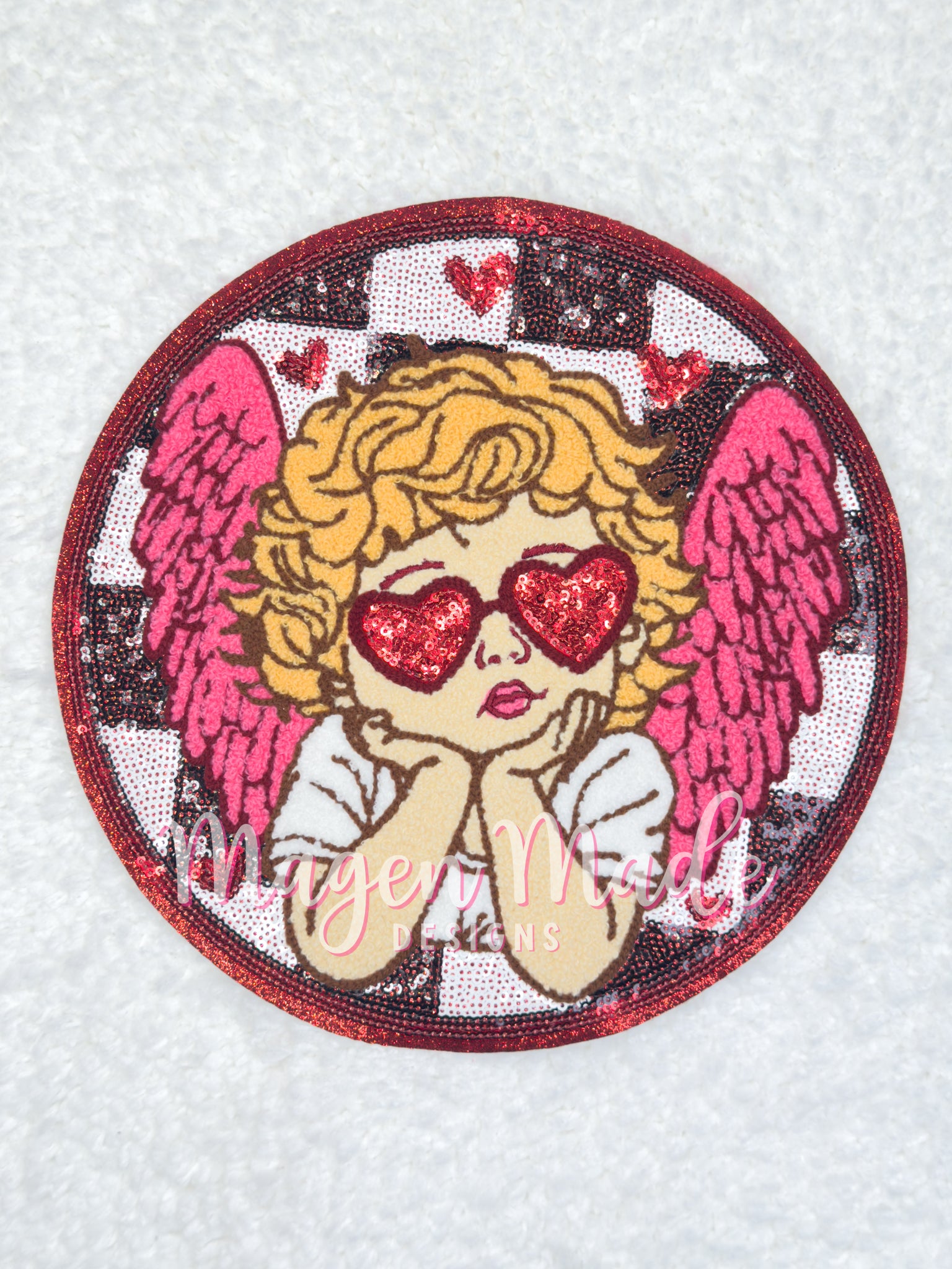 Round Checkered Cupid Chenille Sequins Patch