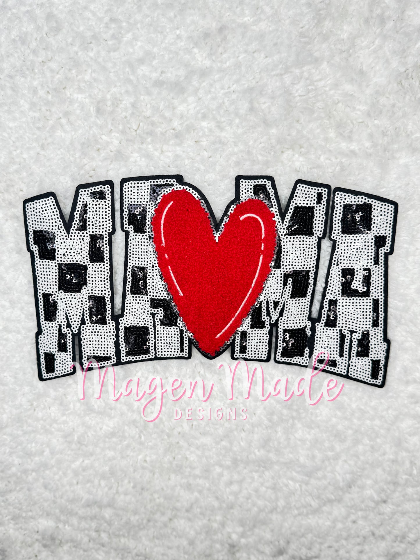 Mama With A Heart Sequins & Chenille Patch