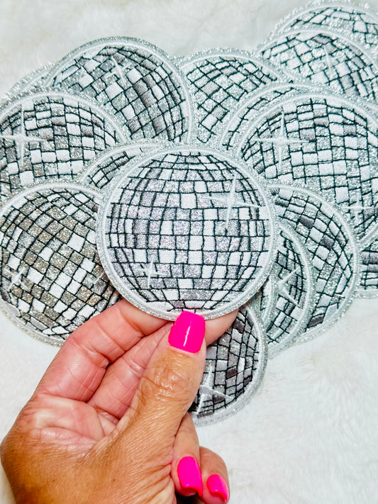 Silver Disco Ball Embroidered Patch