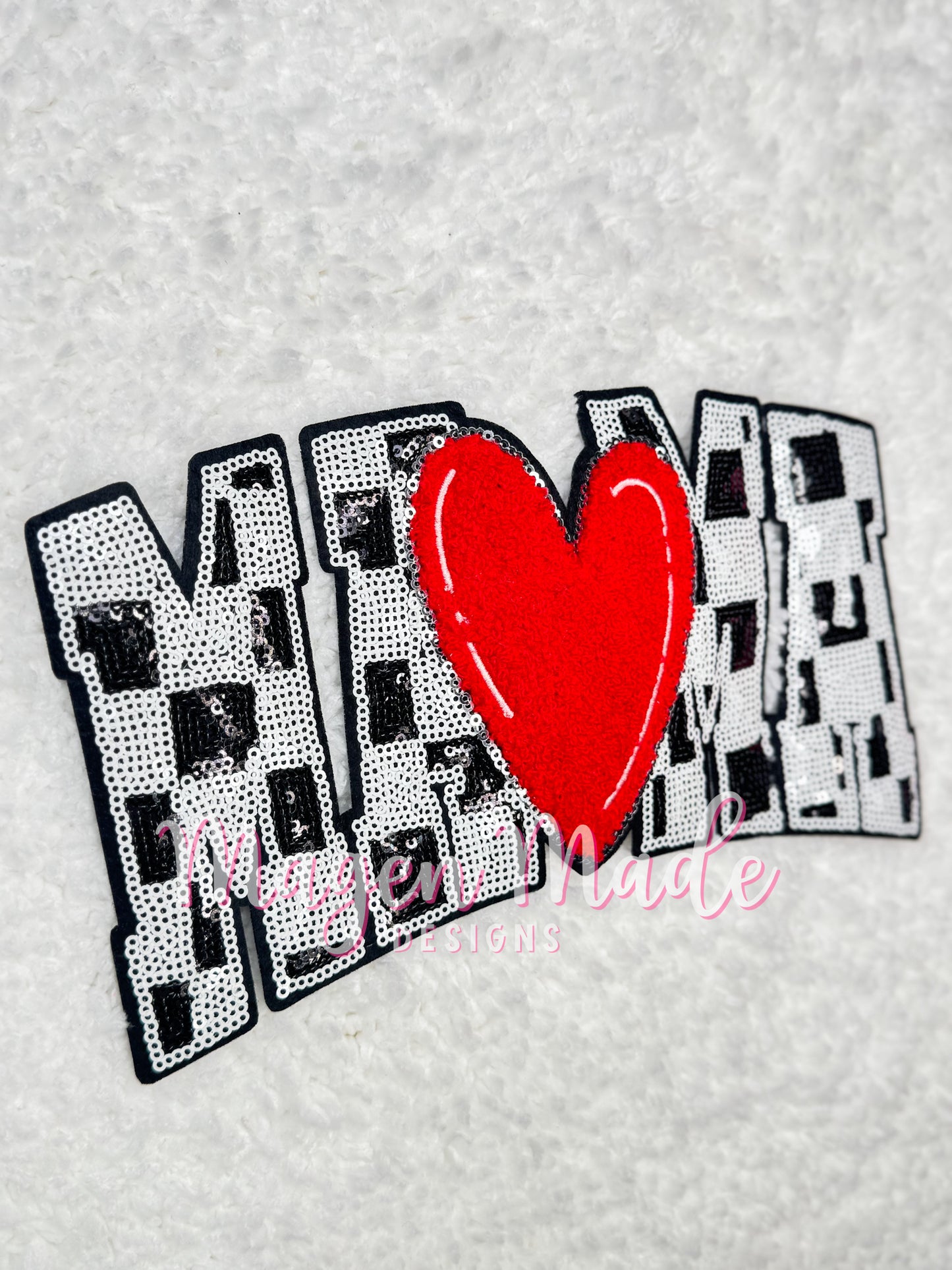 Mama With A Heart Sequins & Chenille Patch