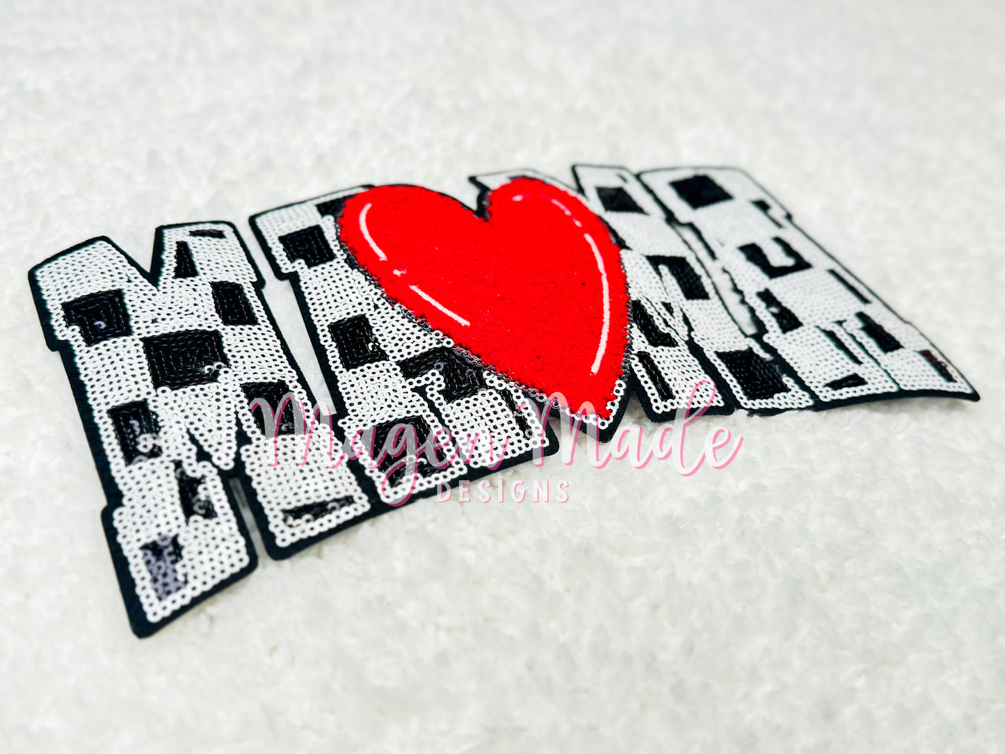 Mama With A Heart Sequins & Chenille Patch