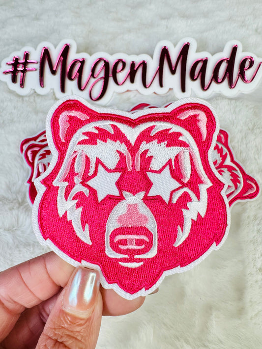 Preppy Pink Bear Mascot Embroidered Patch