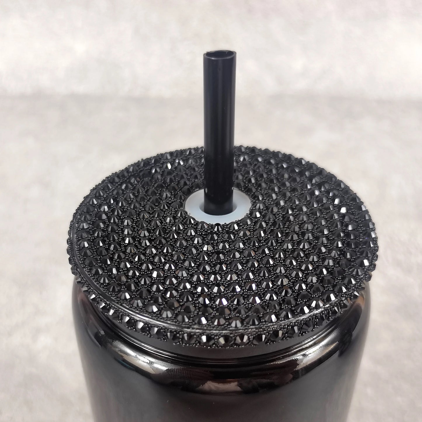 16 oz. Black on Black Glass Can With Bling Lids