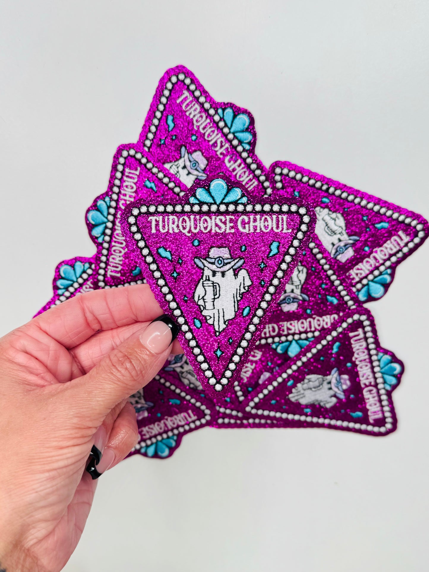 Turquoise Ghoul Glitter Embroidered Patch