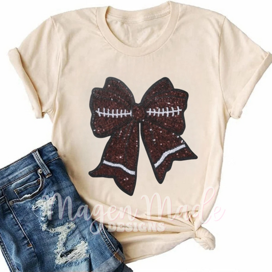 Coquette Football Bow Iron On Sequin Patch