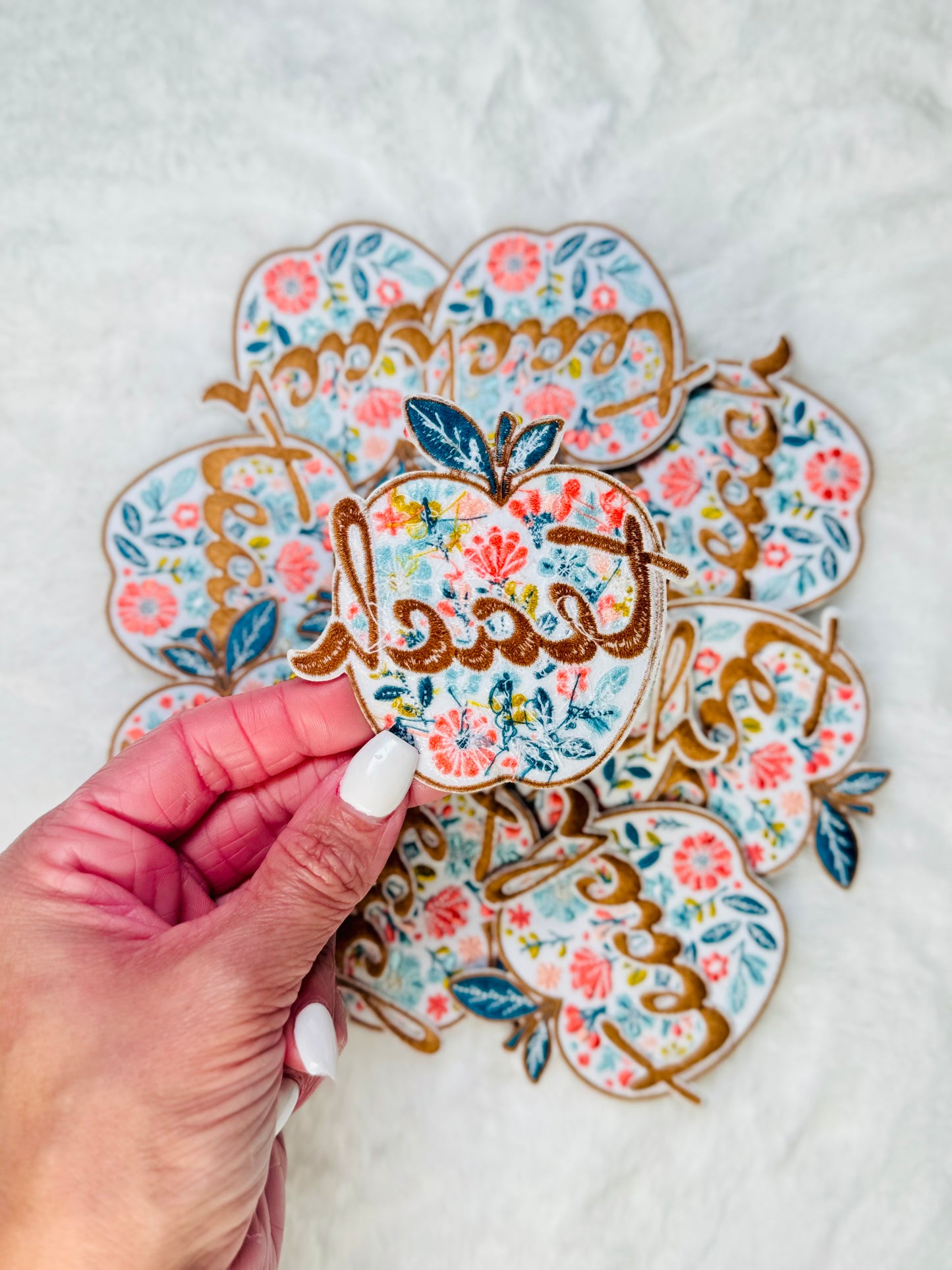 The back of the Boho Fall Teach Apple Embroidered Patch