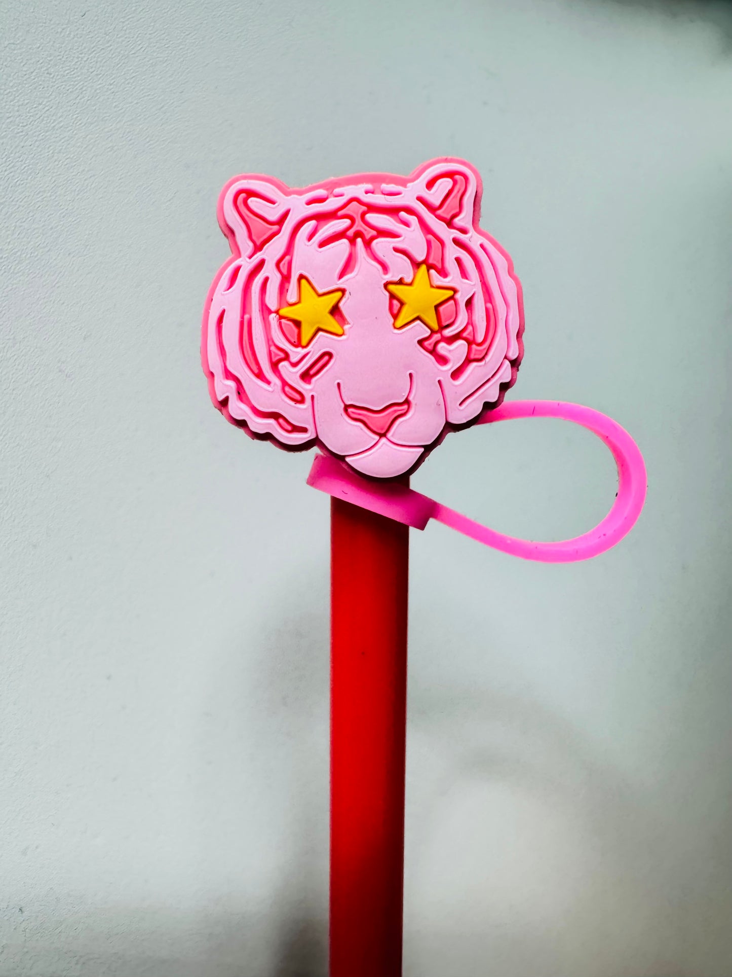 Pink Tiger Mascot Straw Topper Straw Topper