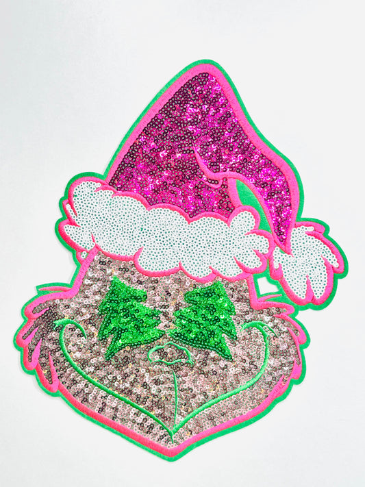 Preppy Pink and Green Man Sequin Patch