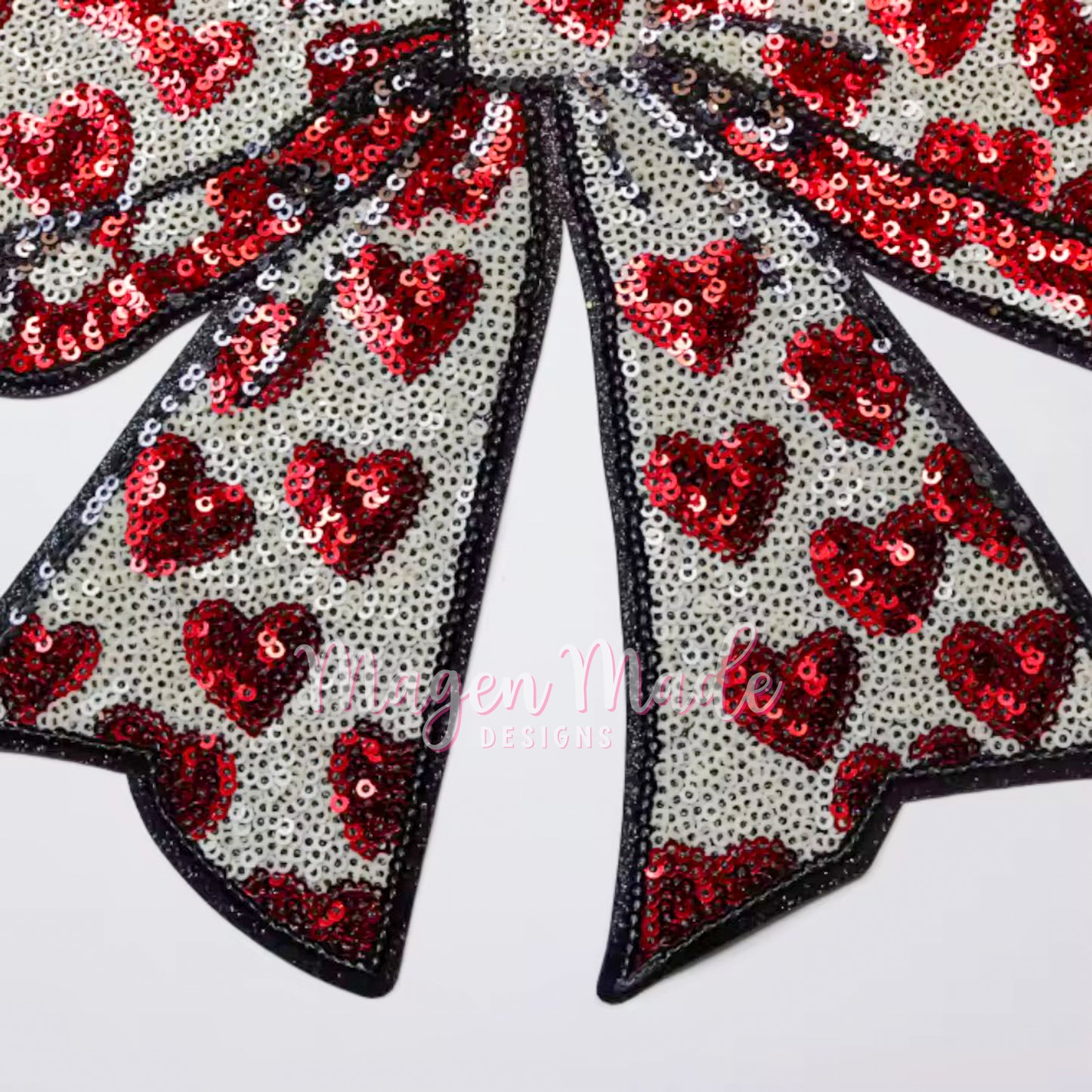 Bow With Hearts Valentine Sequins Patch