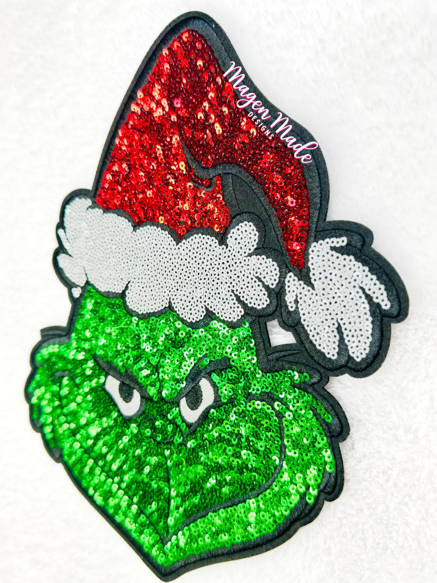 Red and Green Grouchy Man Sequin Patch