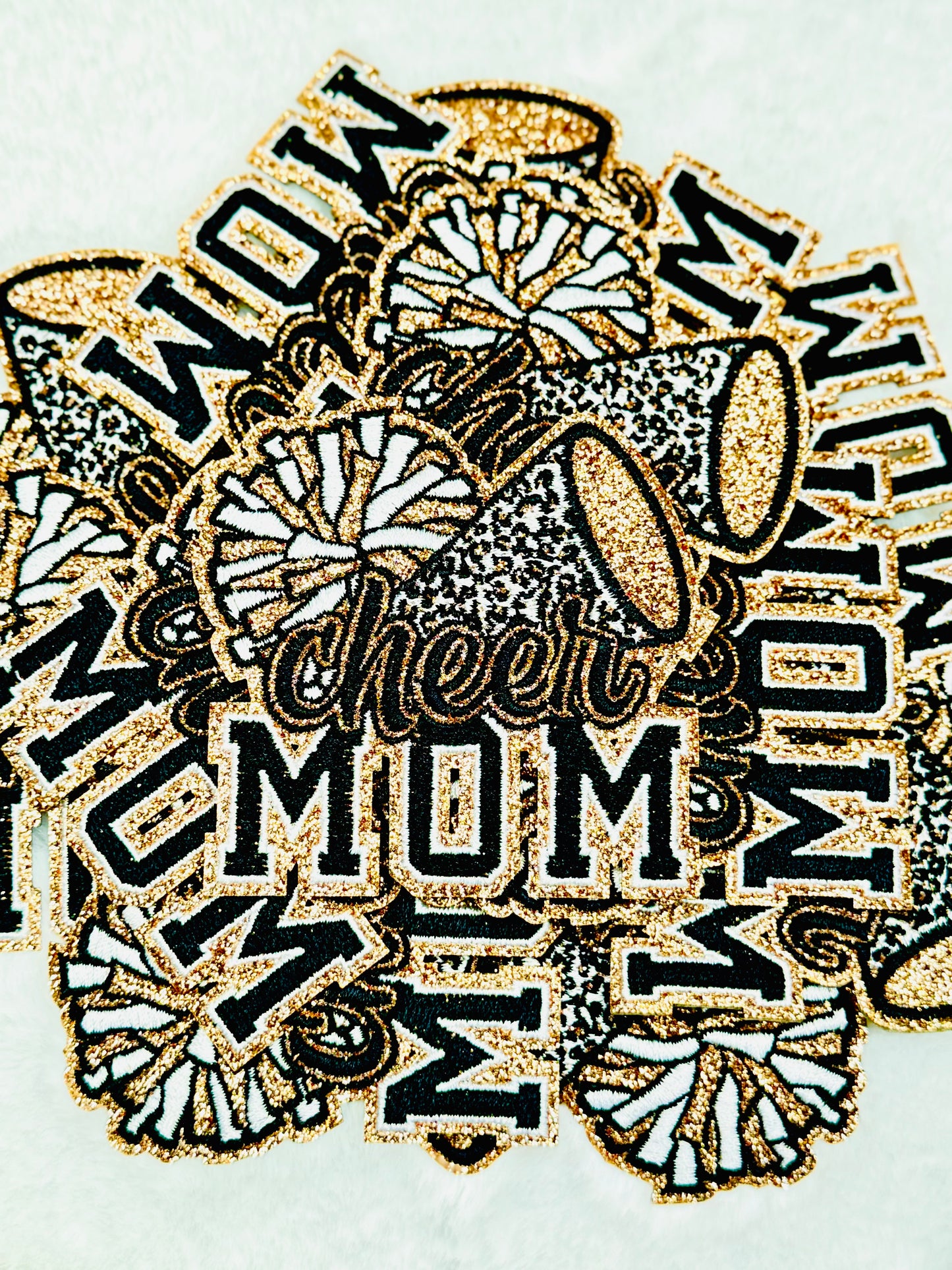 Cheer Mom Embroidered With Gold Glitter Patch