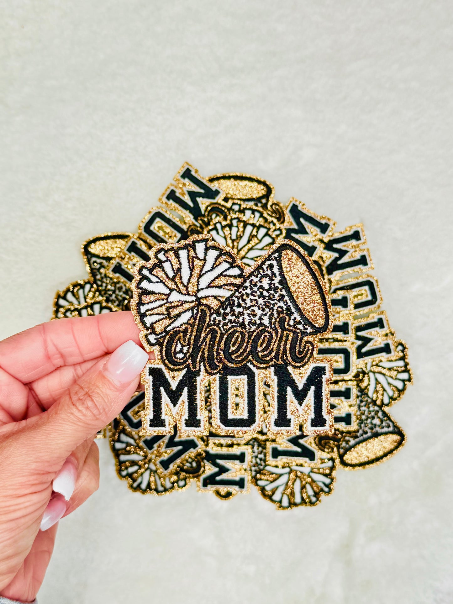 Cheer Mom Embroidered With Gold Glitter Patch