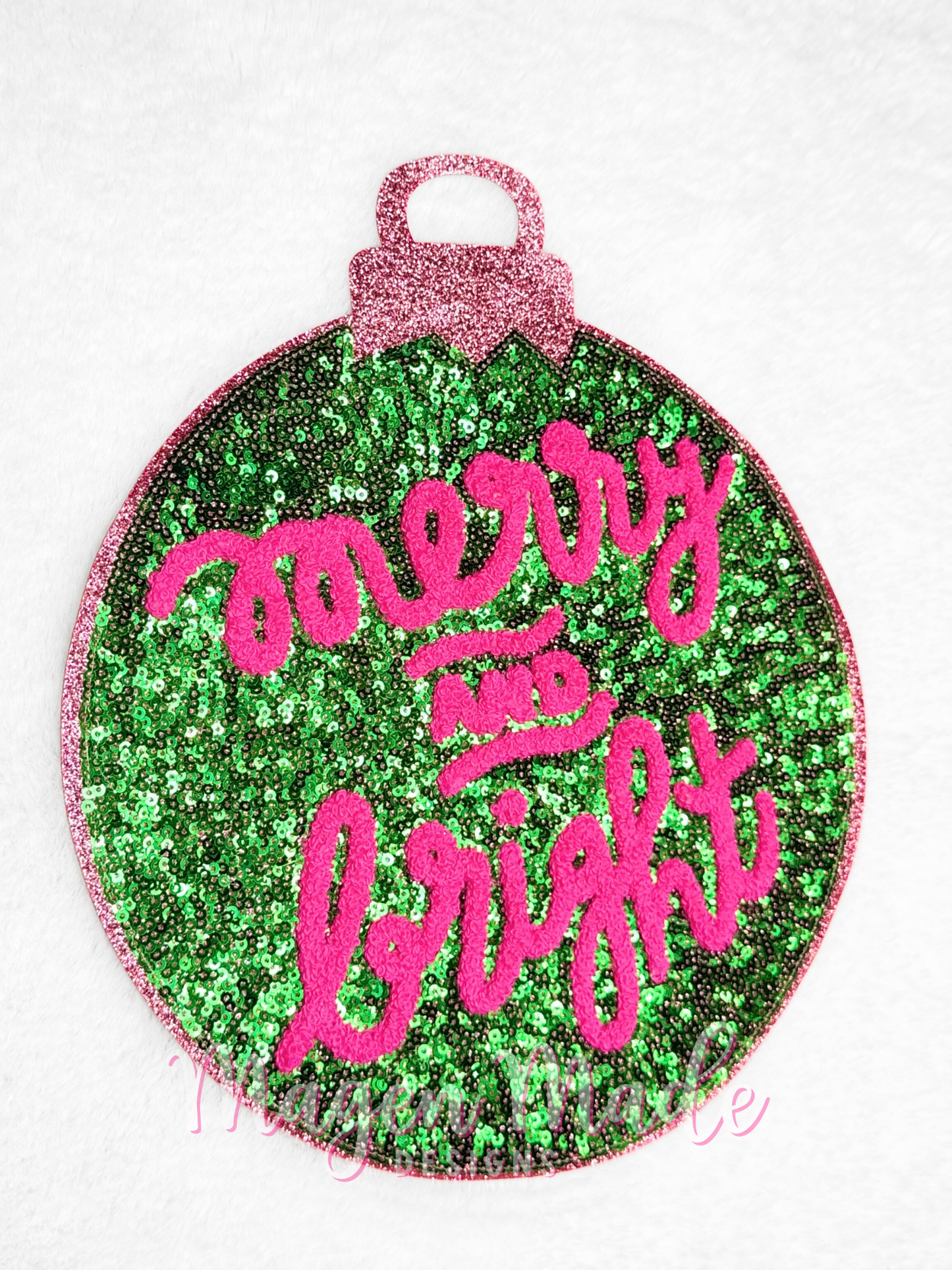 Merry and Bright Ornament Chenille and Sequin Patch