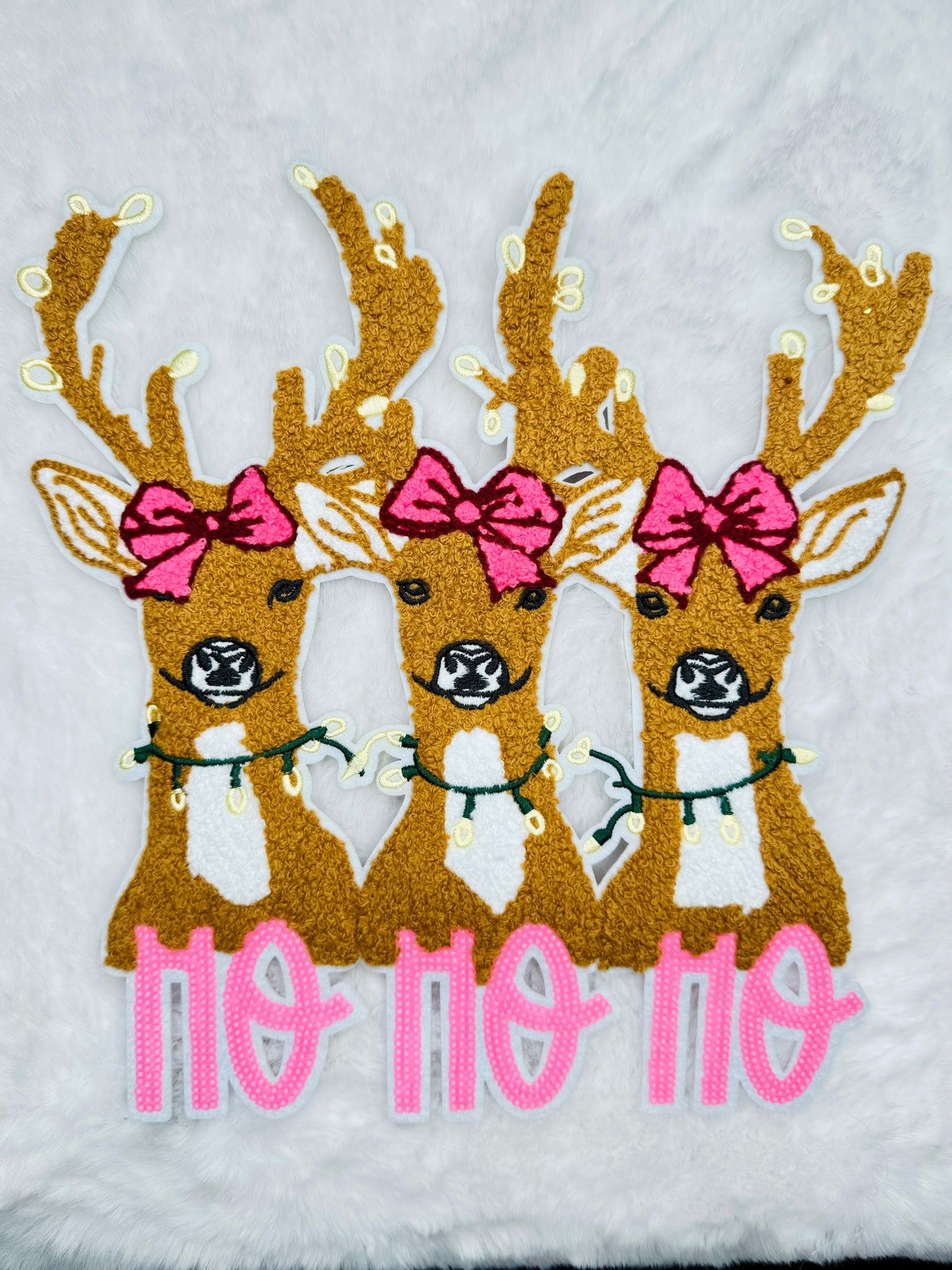 HOHOHO Reindeer Chenille & Sequins Patch