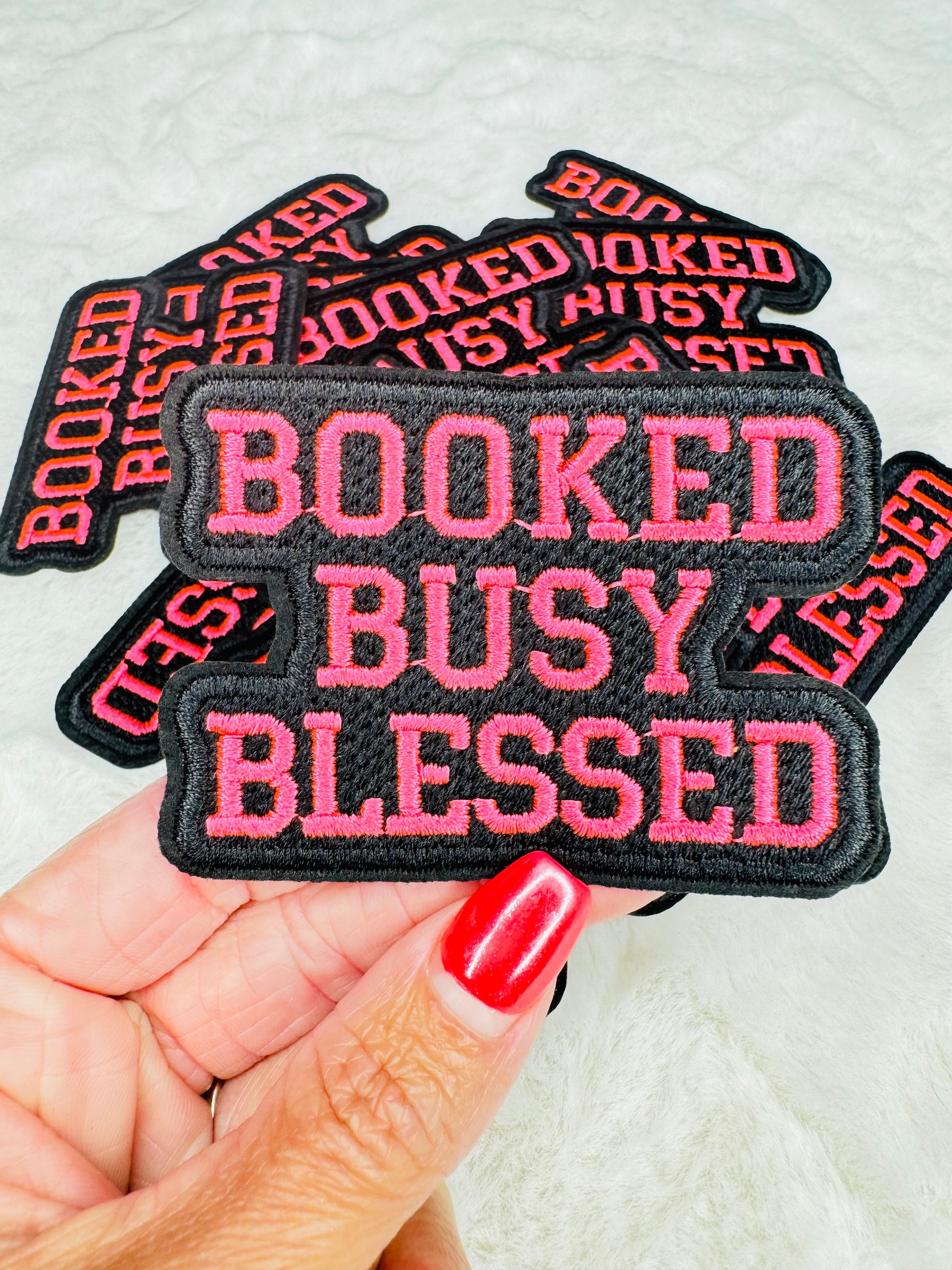 Booked Busy Blessed Embroidered Patch