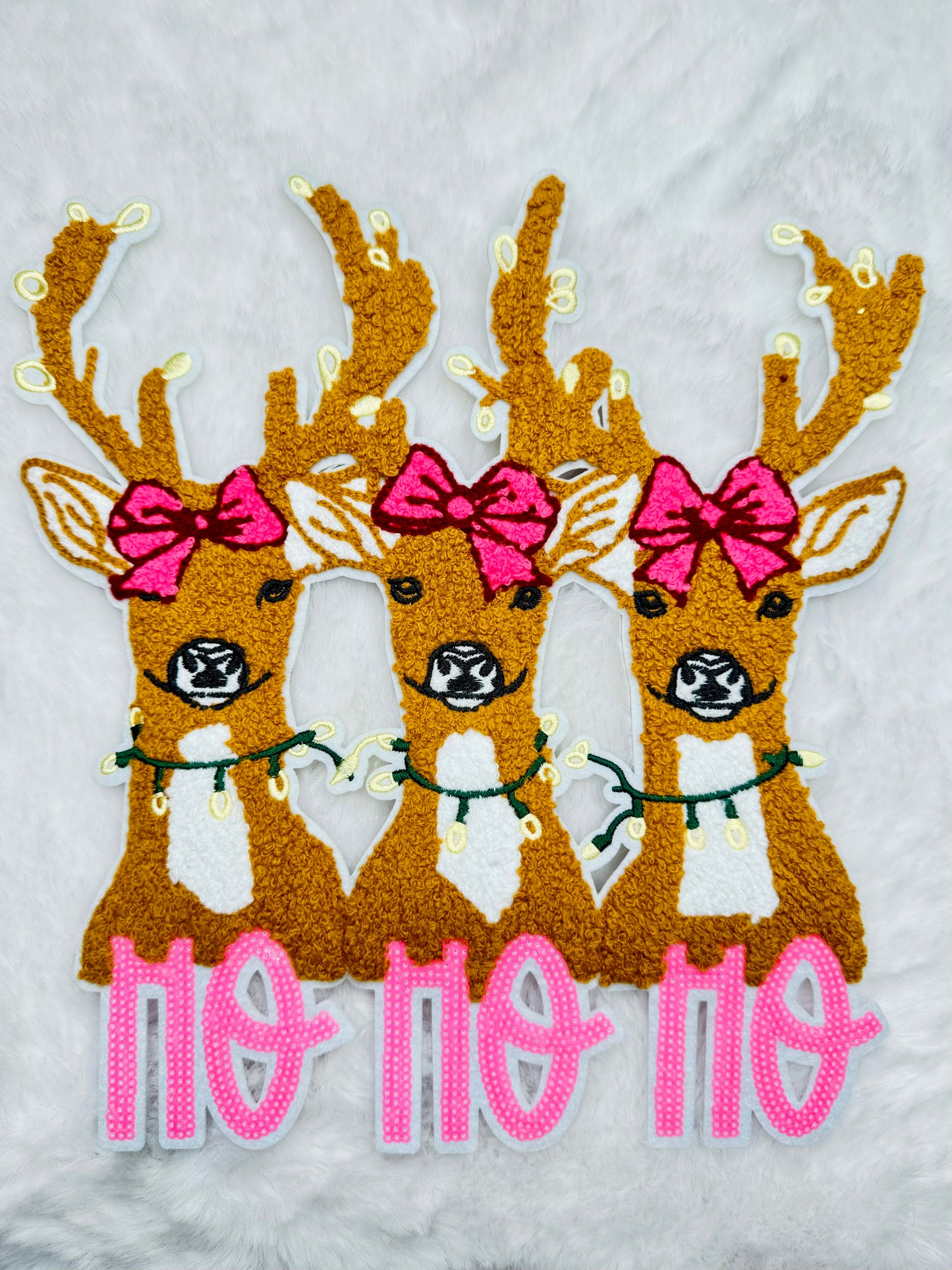 HOHOHO Reindeer Chenille & Sequins Patch