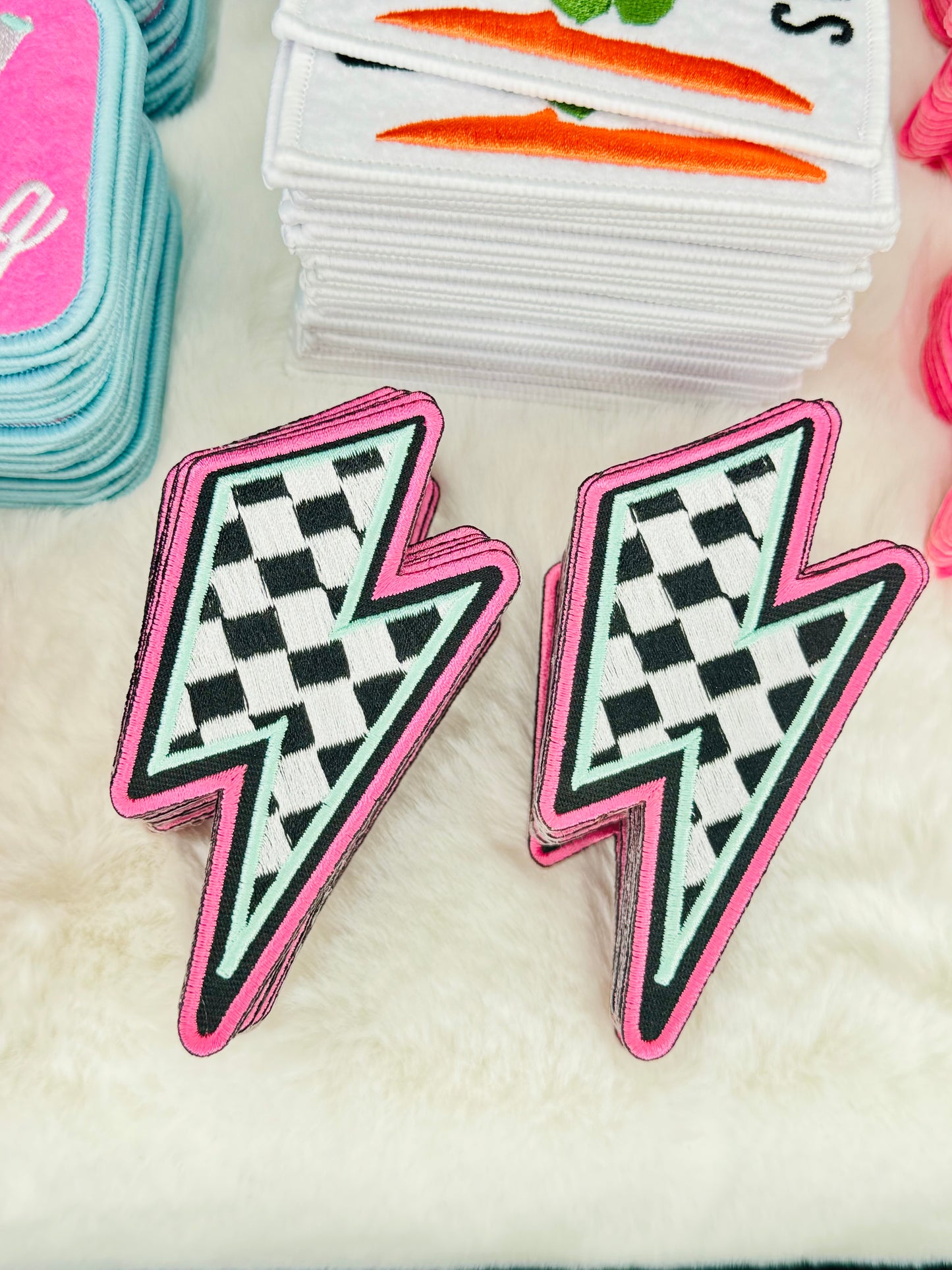 Checkered Lightning Bolt Embroidered Patch