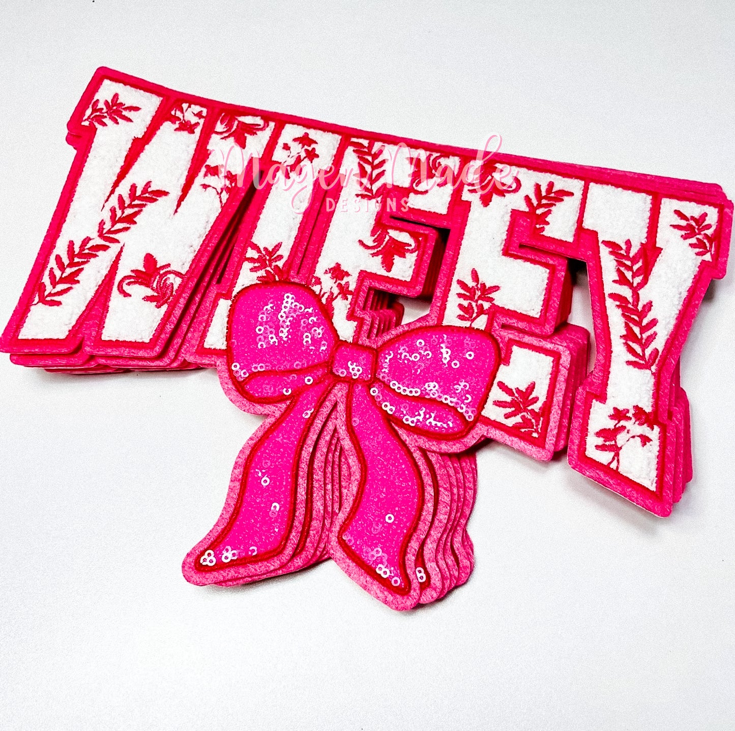 Pink Wifey With Bow Chenille & Sequins Patch