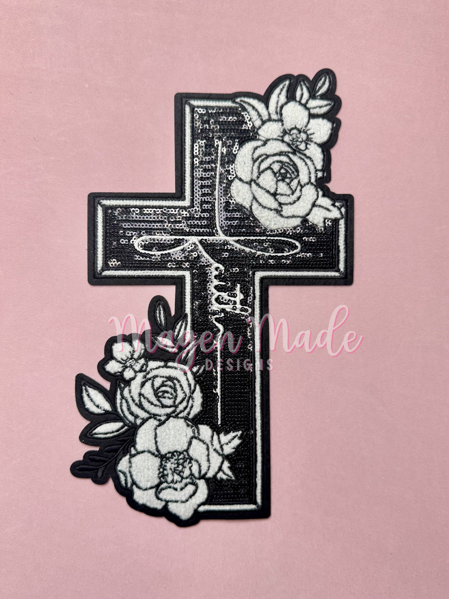 Faith Cross Chenille and Sequins Patch