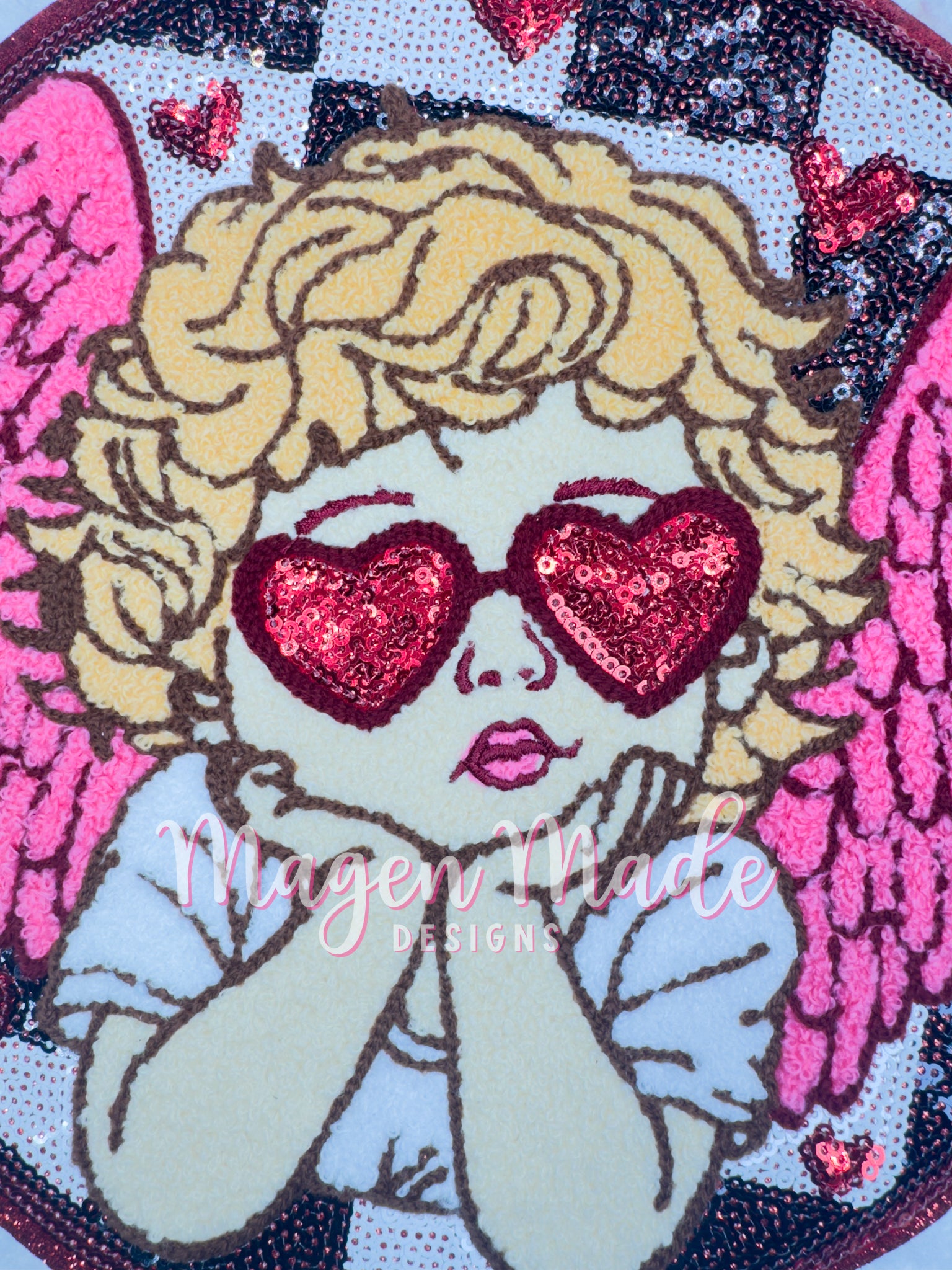Round Checkered Cupid Chenille Sequins Patch