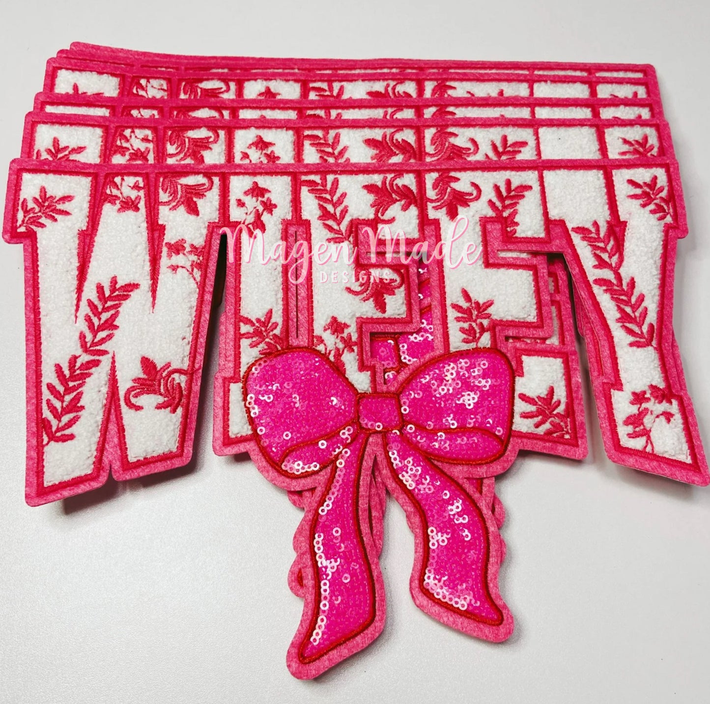 Pink Wifey With Bow Chenille & Sequins Patch