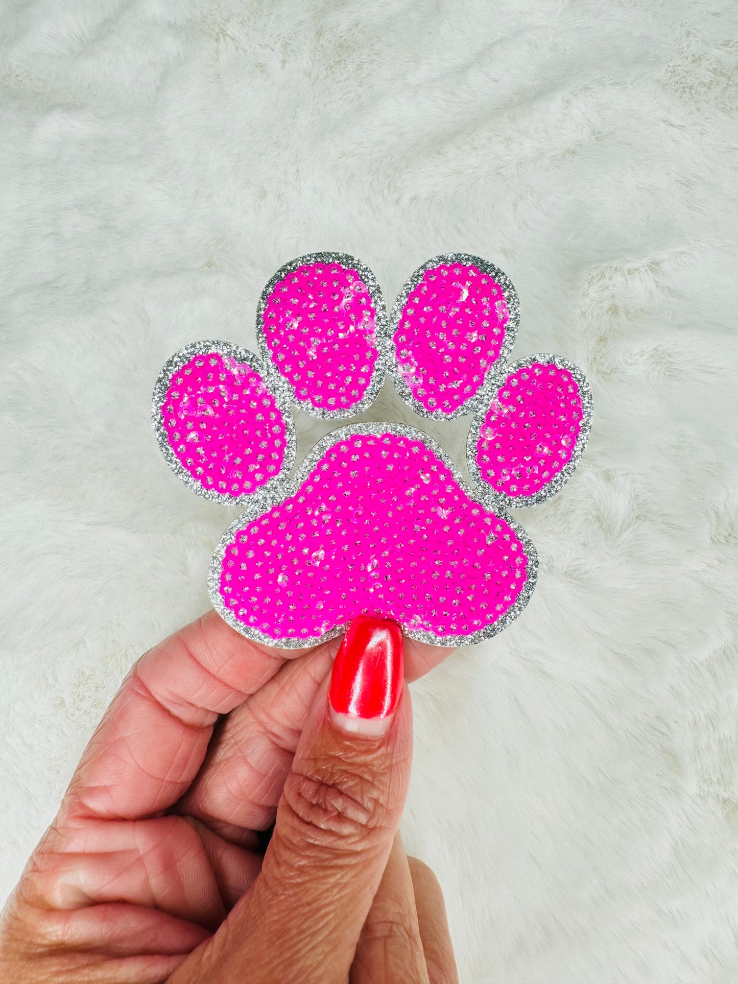 Pink paw sequin patch