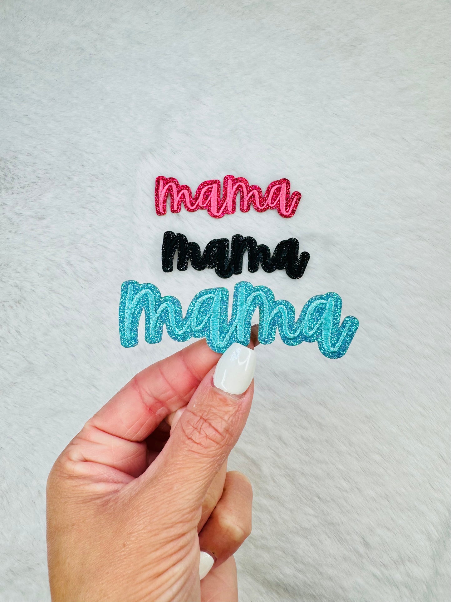 Teal Mama With Glitter Embroidered Patch